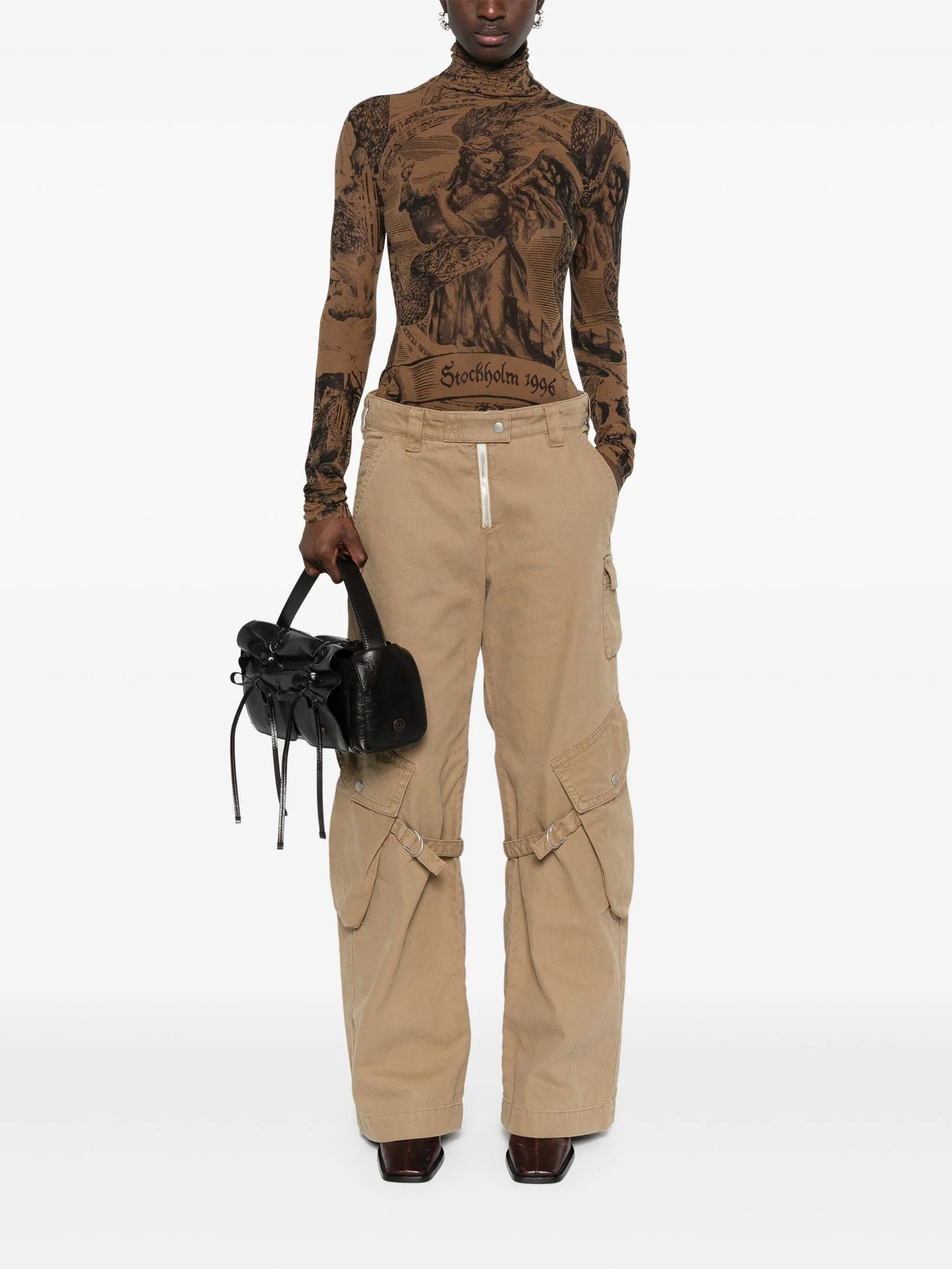 graphic-print mesh blouse