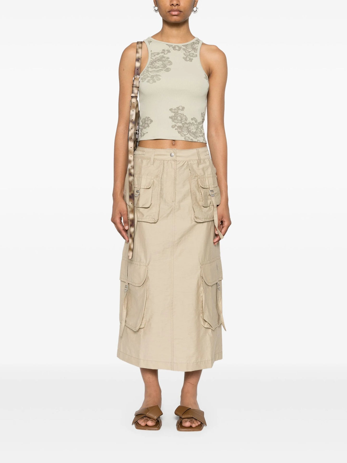 lace-print ribbed tank top
