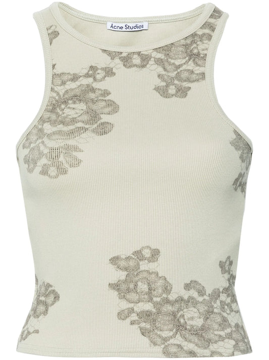 lace-print ribbed tank top