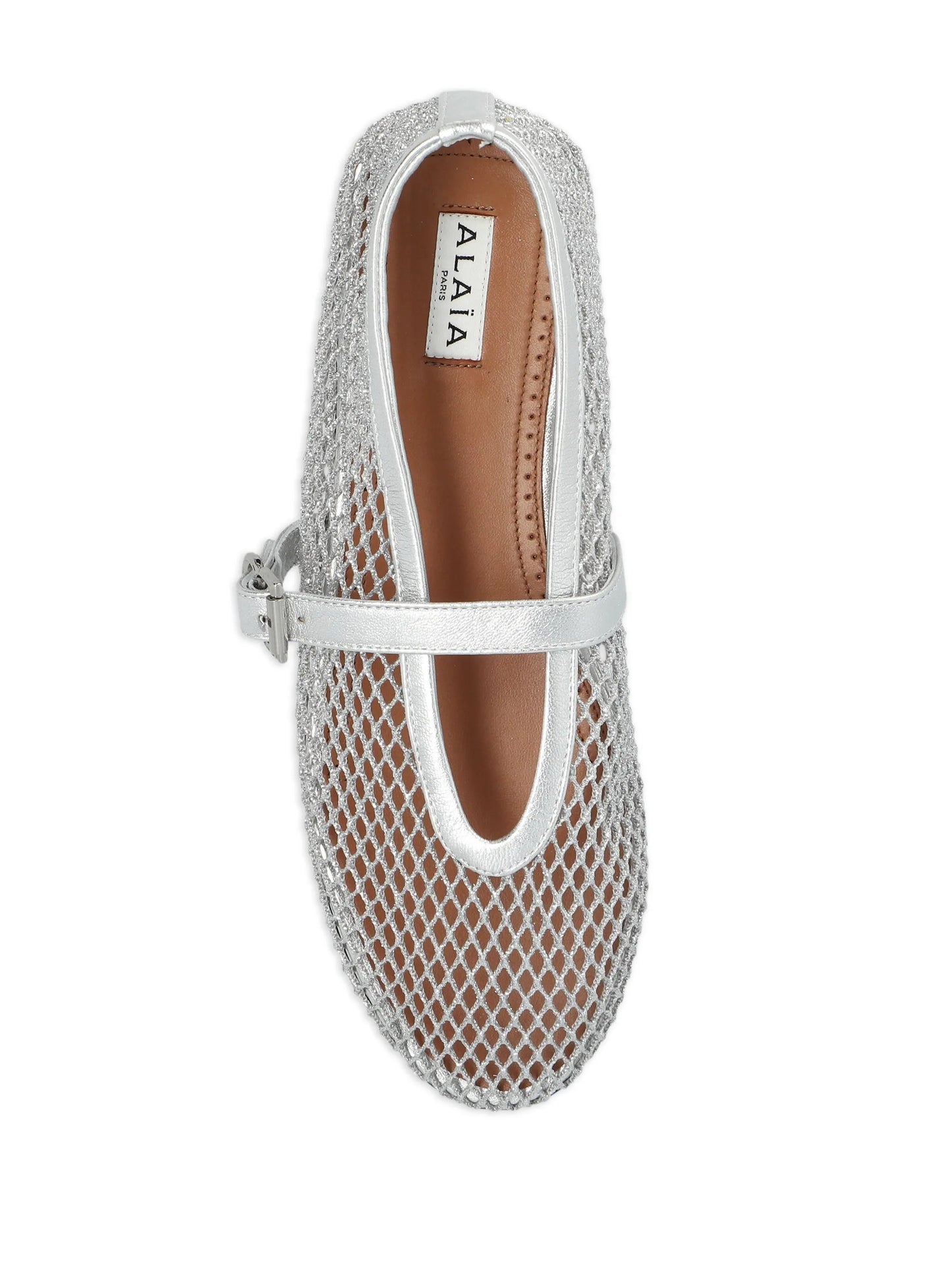 buckle-fastening fishnet ballerina shoes