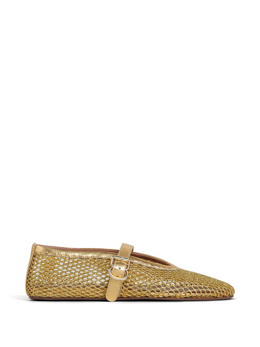 buckle-fastening fishnet ballerina shoes