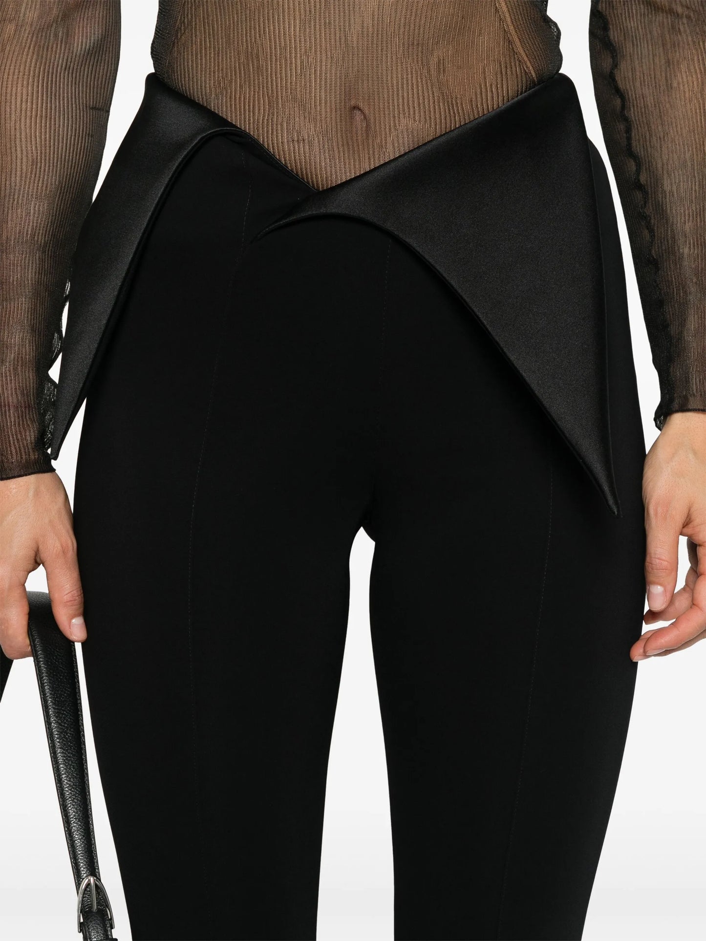 satin-waistband flared trousers