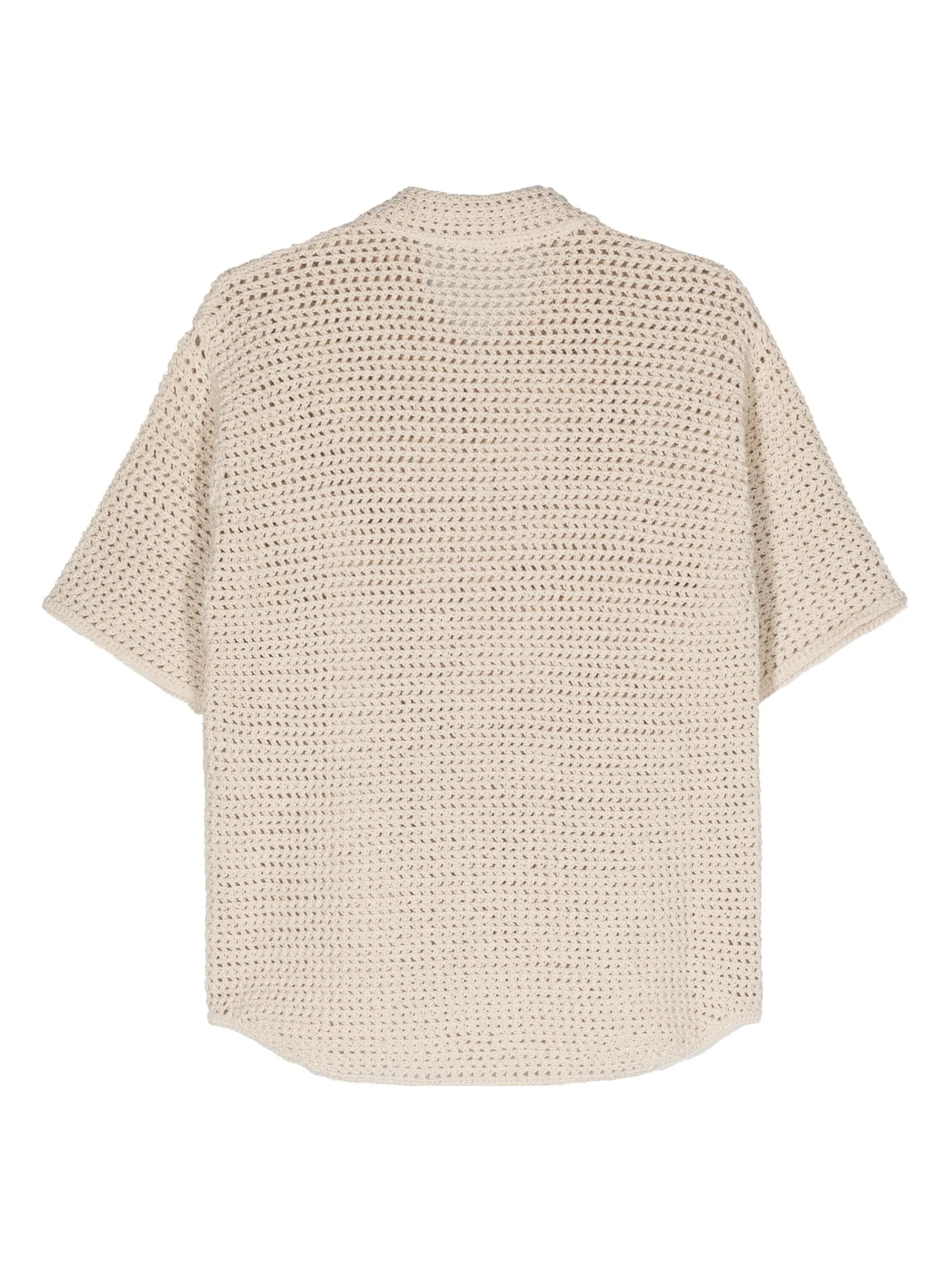 crochet-knit short-sleeve shirt