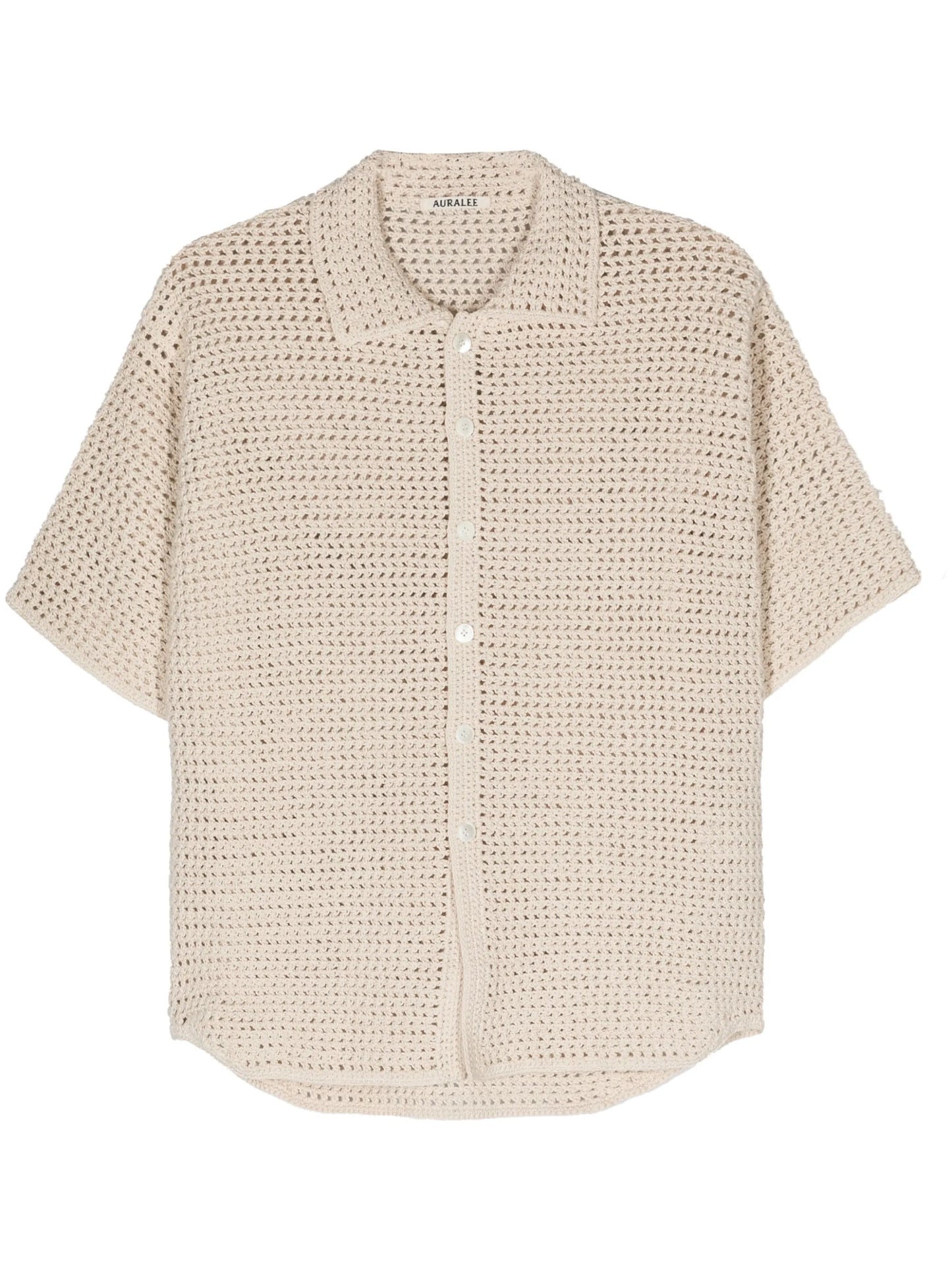 crochet-knit short-sleeve shirt