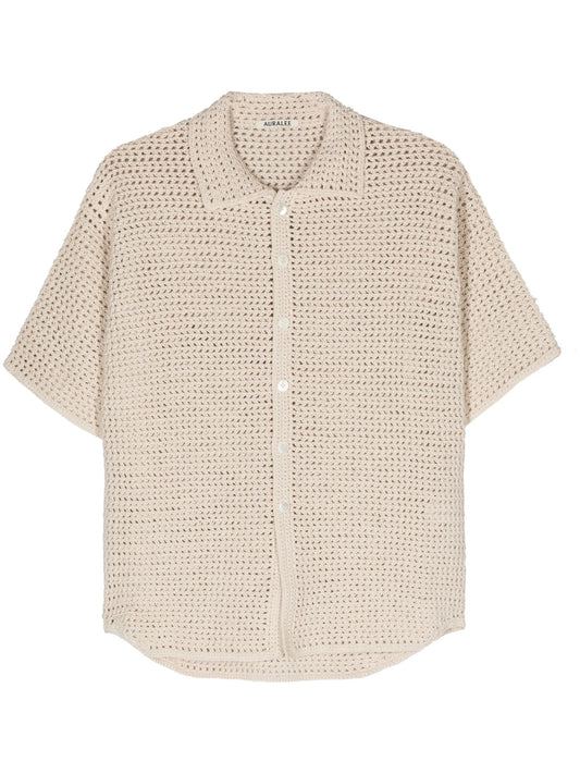 crochet-knit short-sleeve shirt