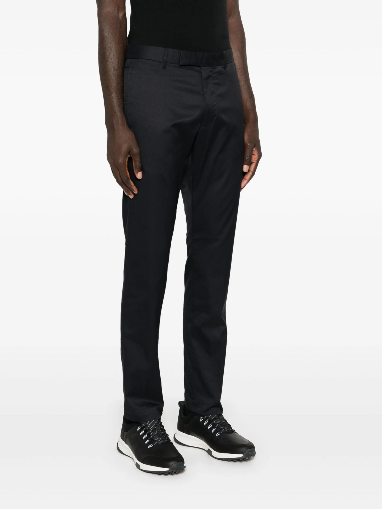 pressed-crease tapered trousers