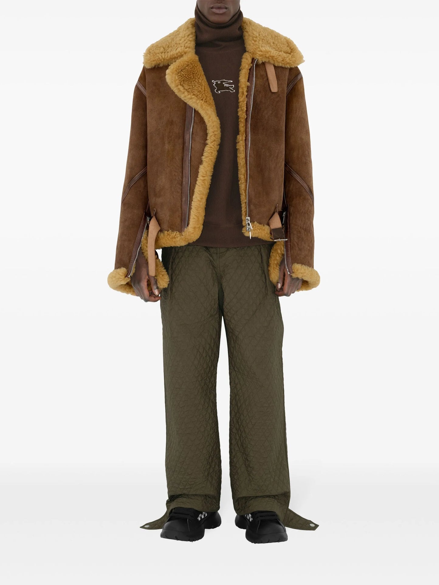 shearling-trim leather jacket
