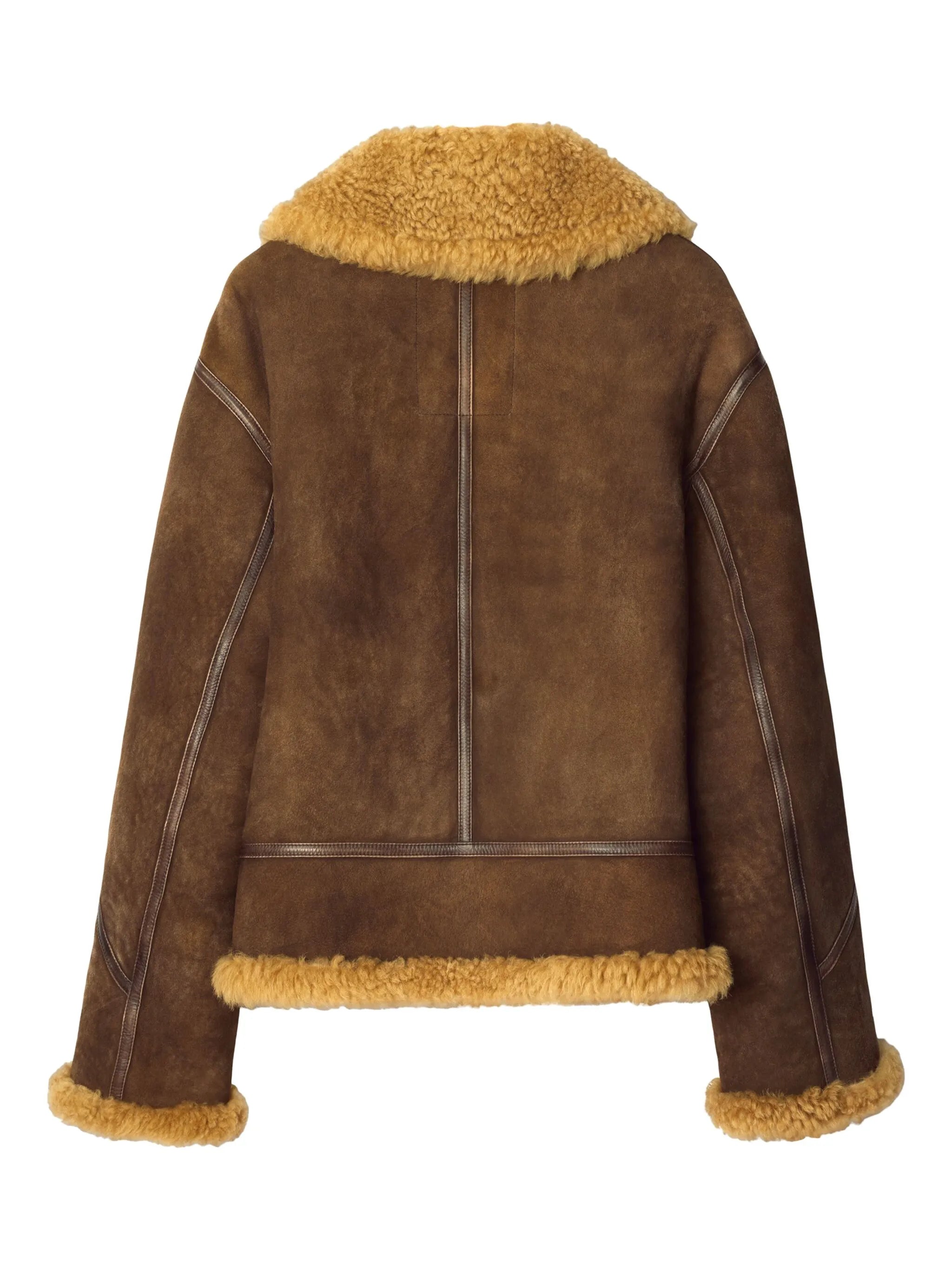 shearling-trim leather jacket