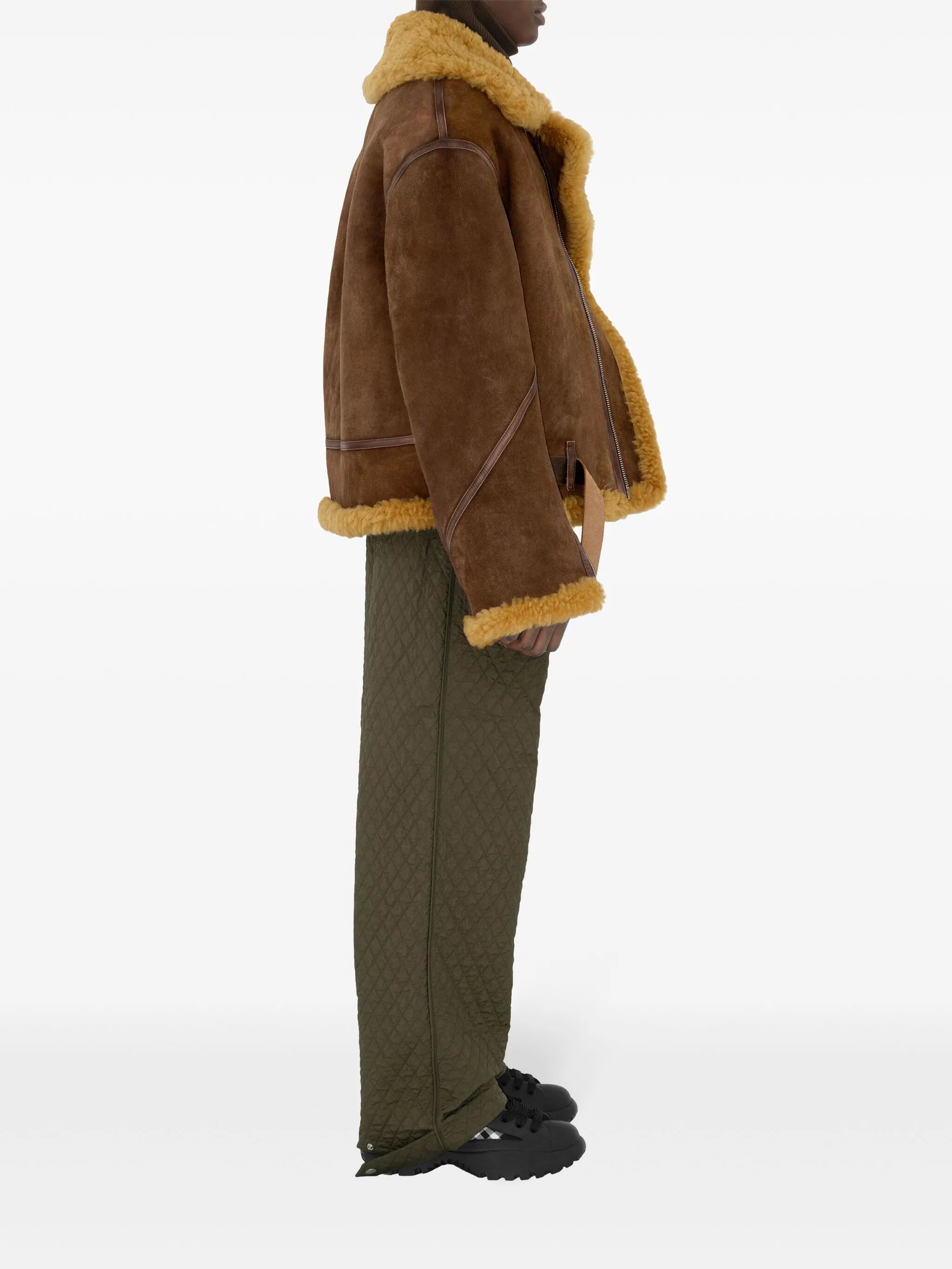 shearling-trim leather jacket