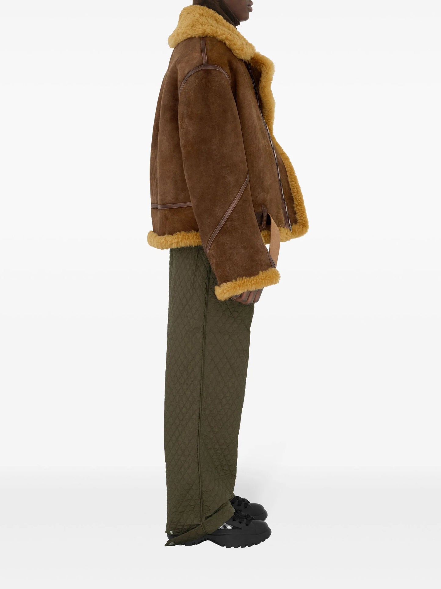 shearling-trim leather jacket
