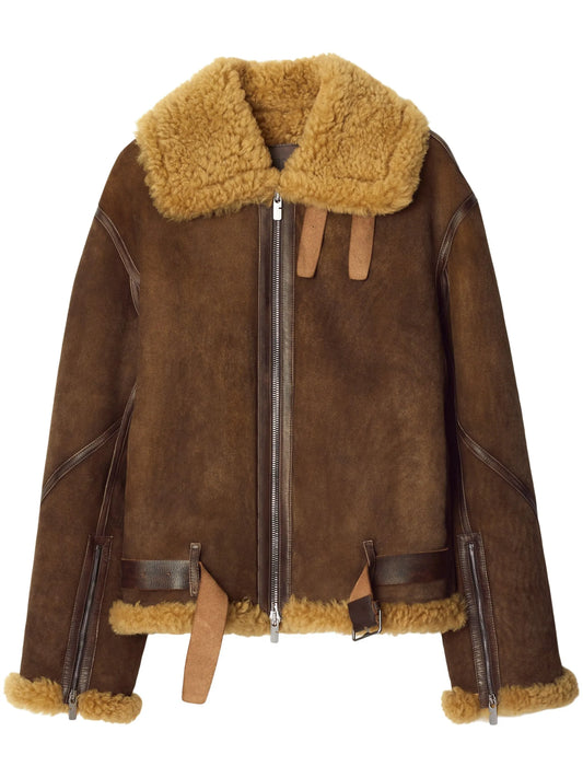 shearling-trim leather jacket
