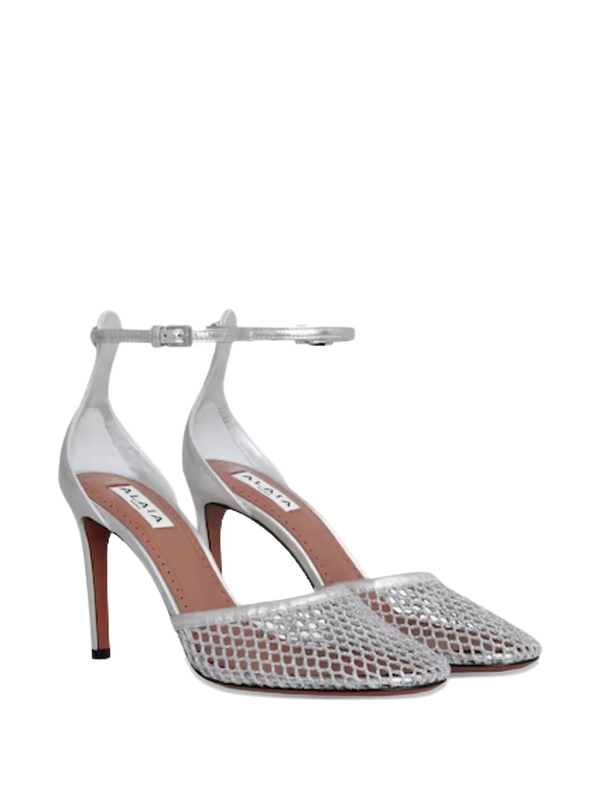 netted leather pumps