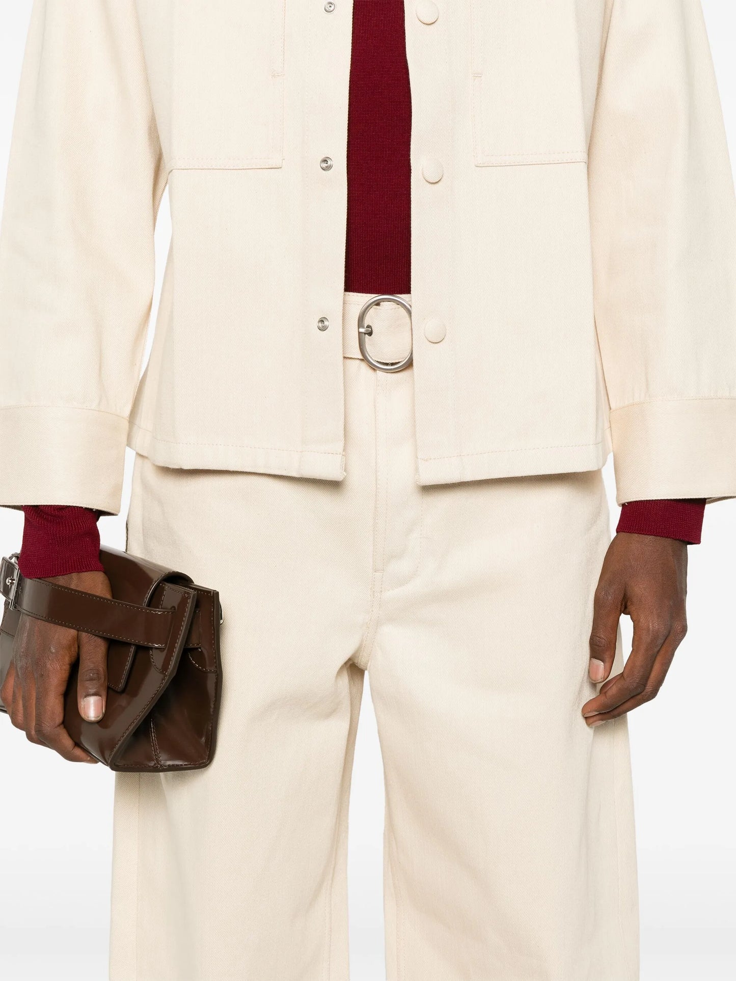 tapered-leg belted jeans