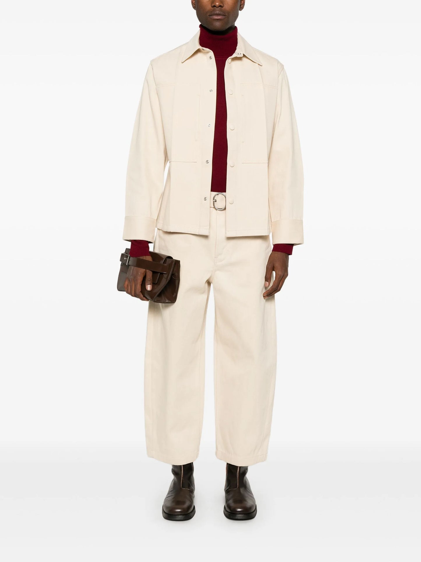 tapered-leg belted jeans