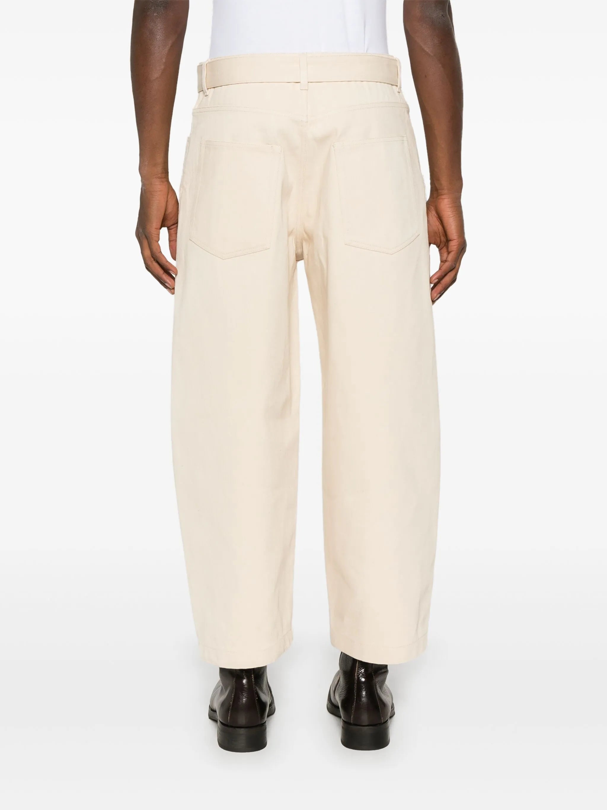 tapered-leg belted jeans