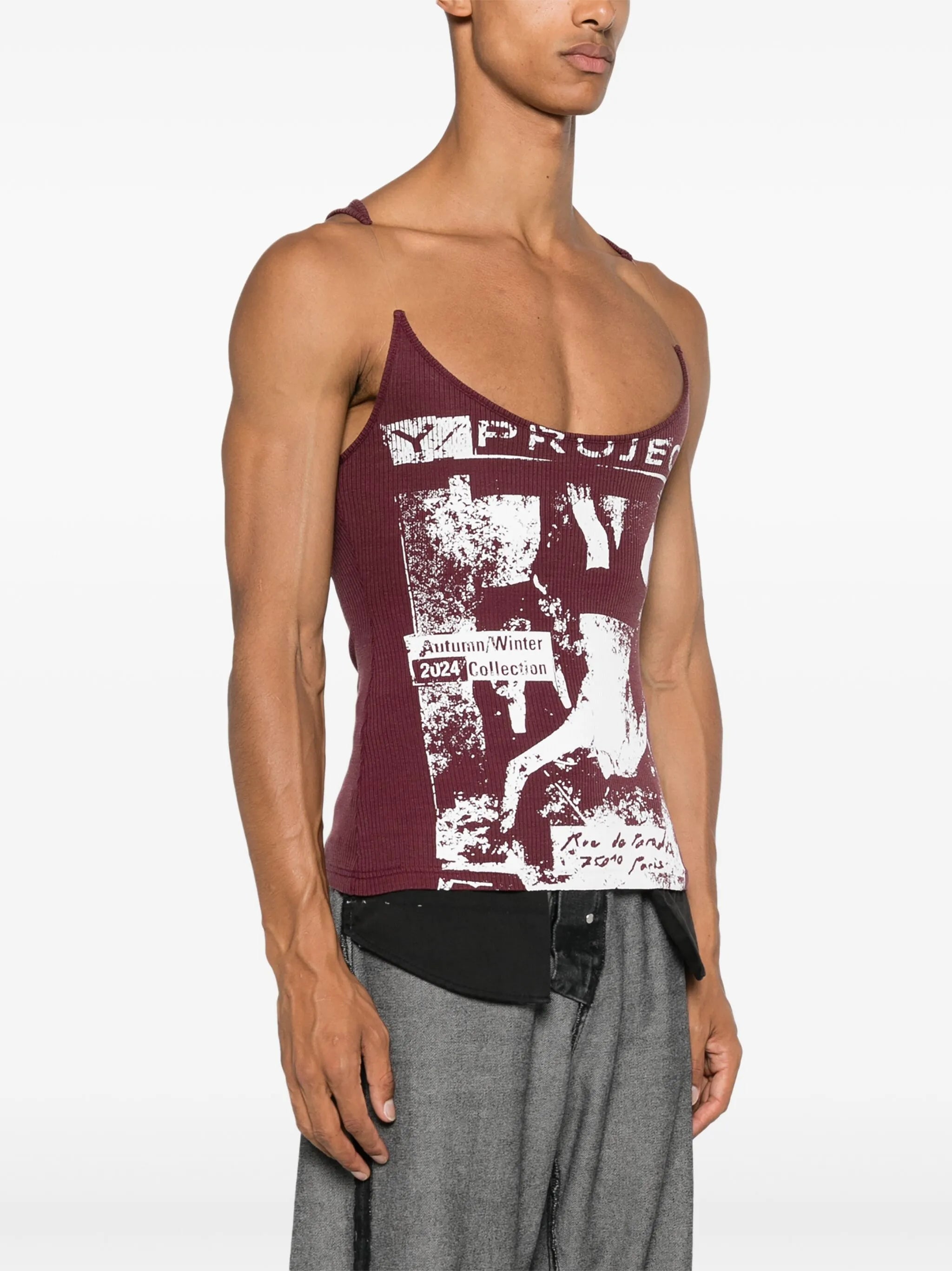 rock band-print invisible strap tank top