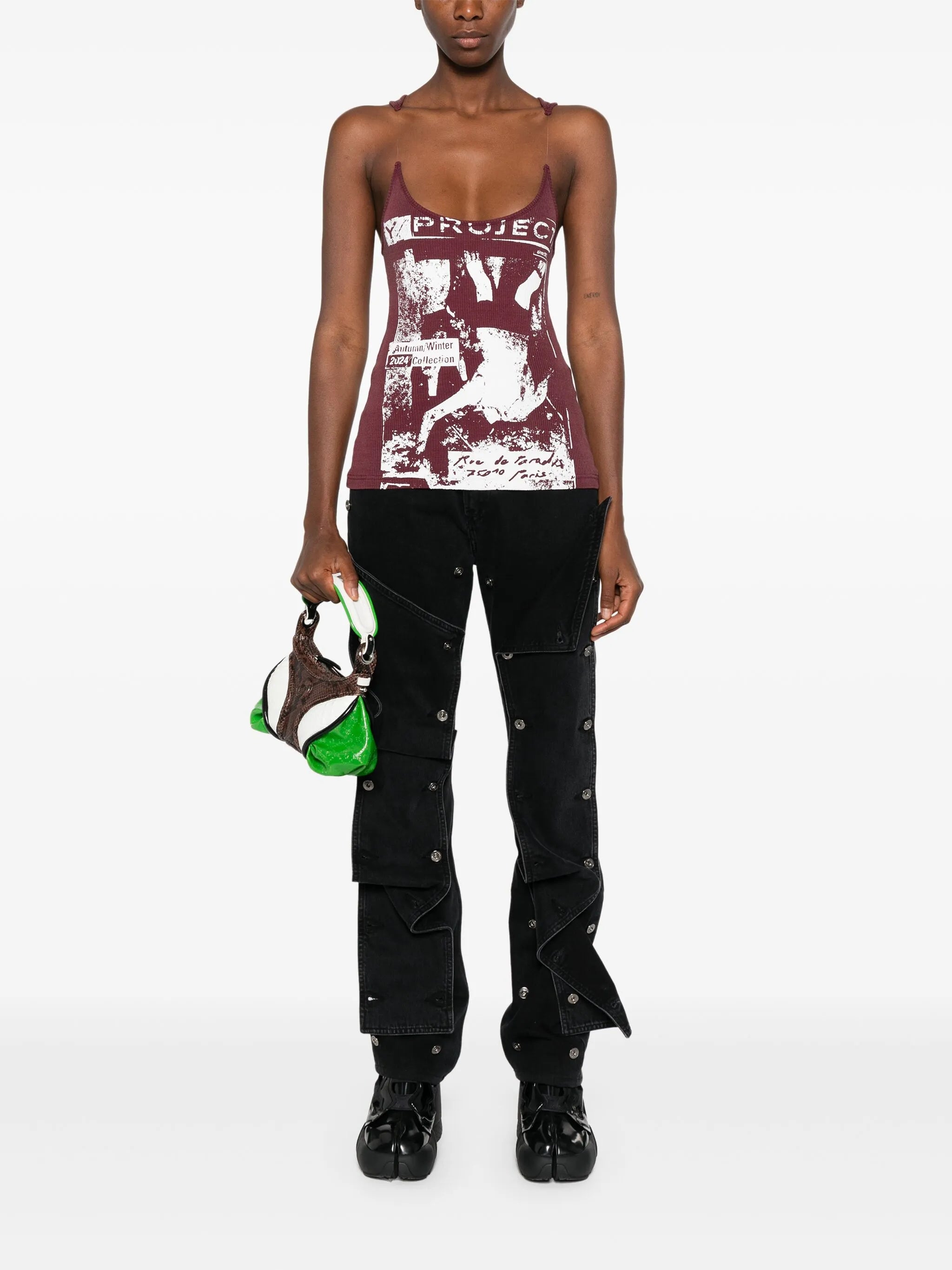 rock band-print invisible strap tank top
