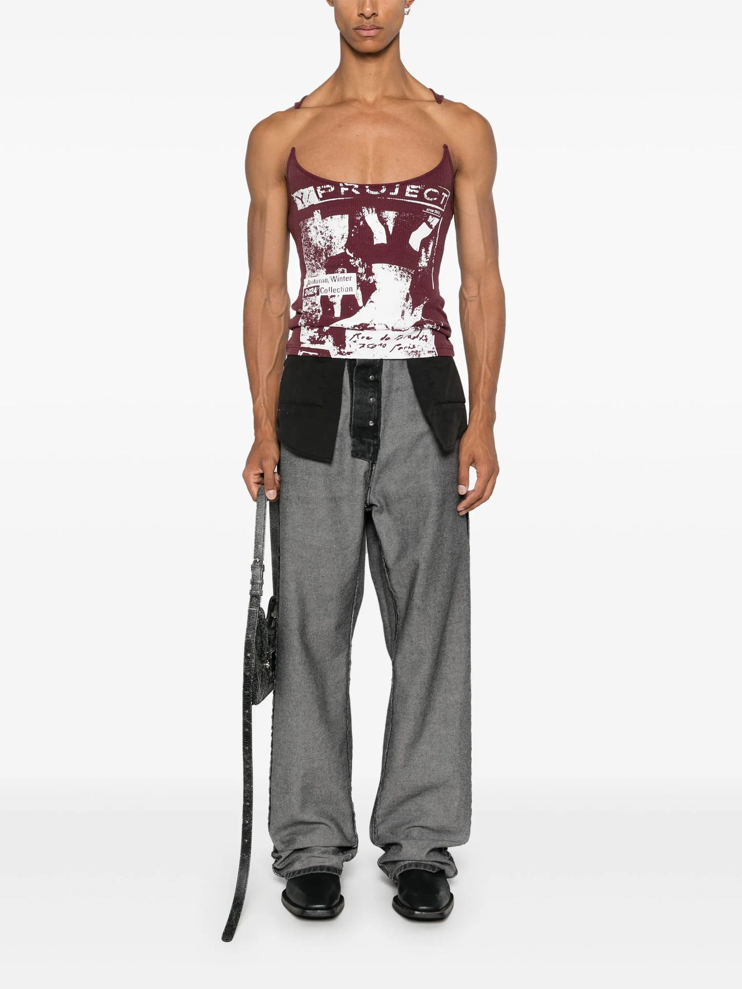 rock band-print invisible strap tank top