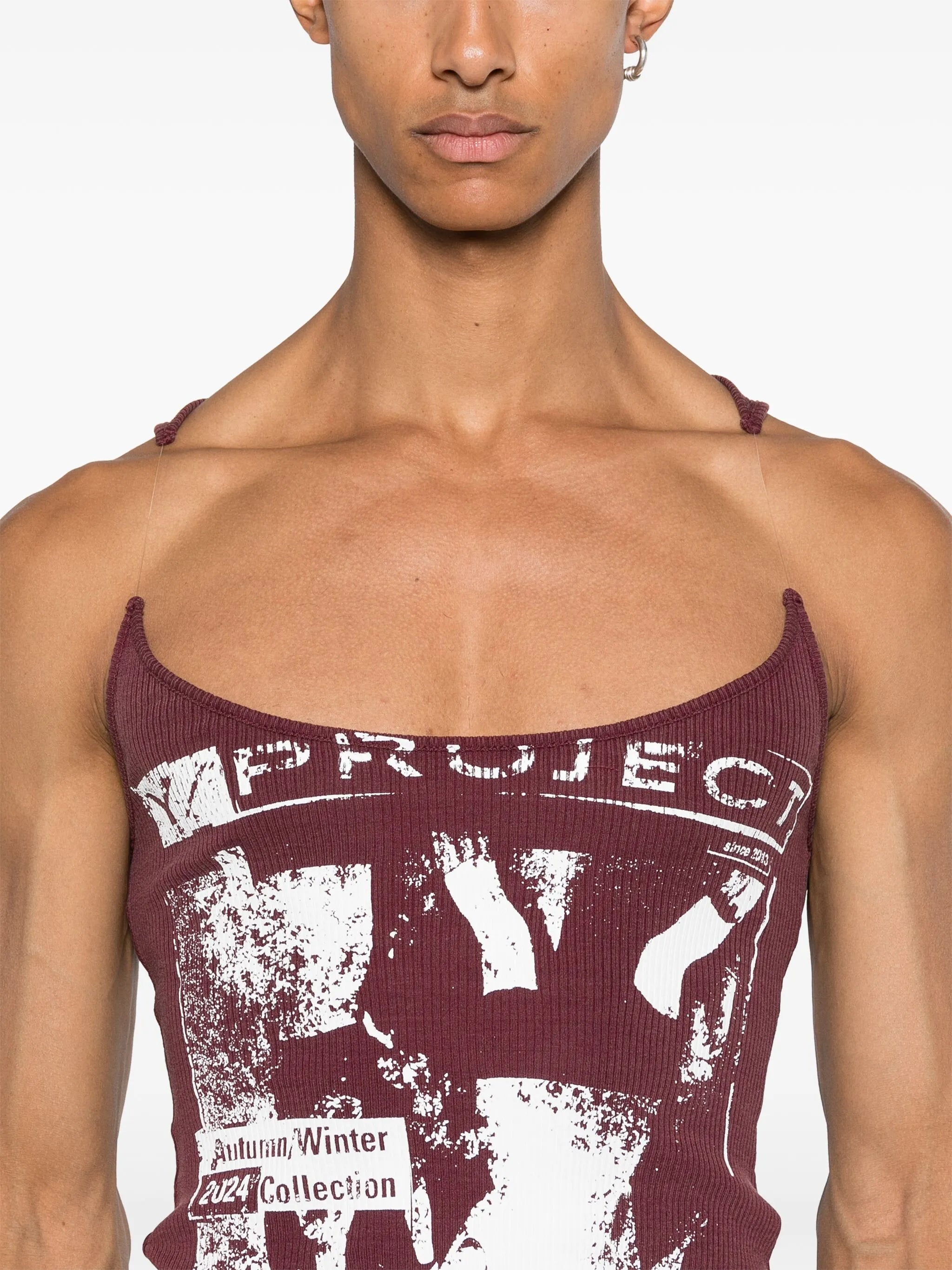 rock band-print invisible strap tank top