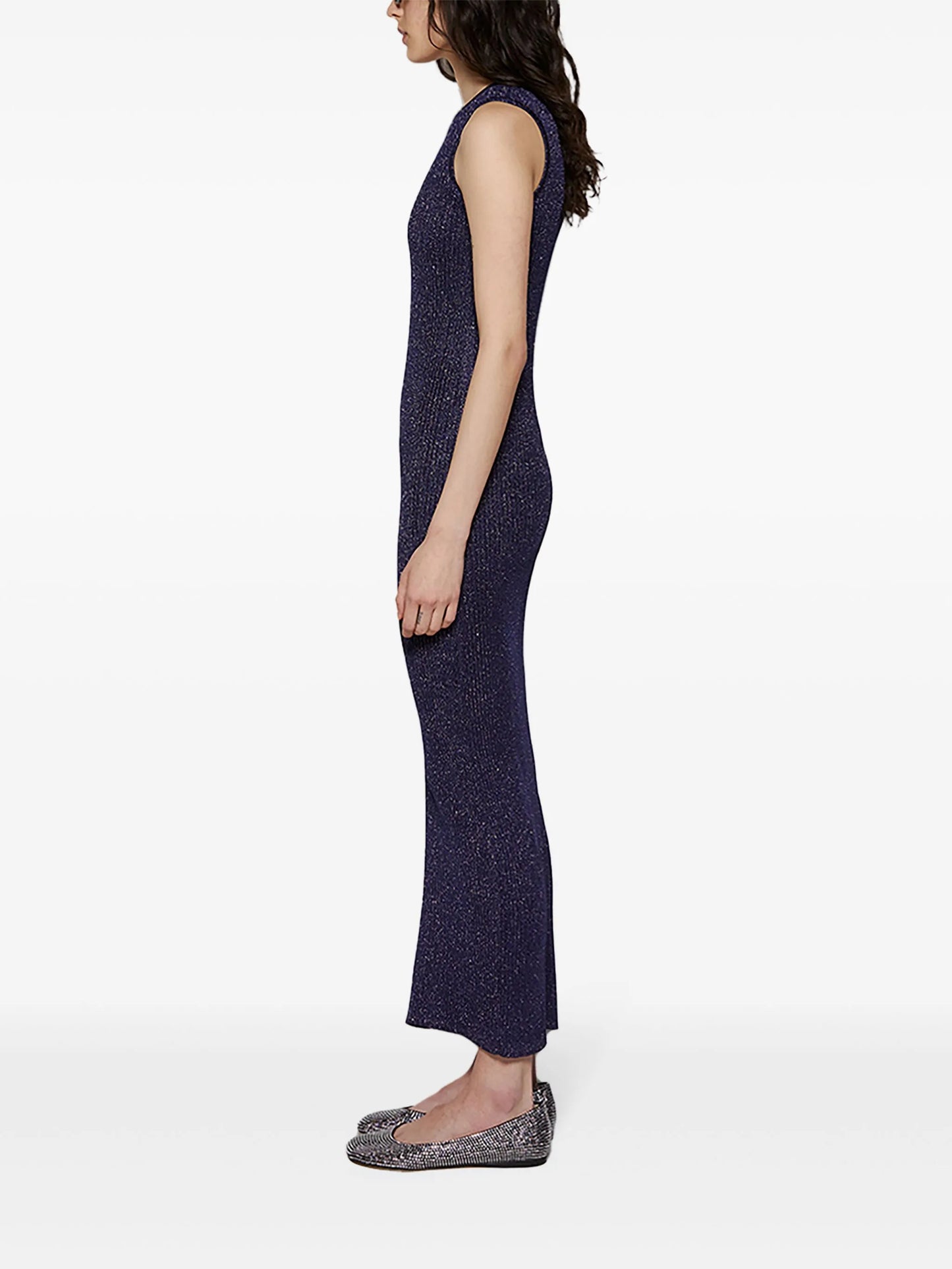 Anagram-embroidered ribbed maxi dress
