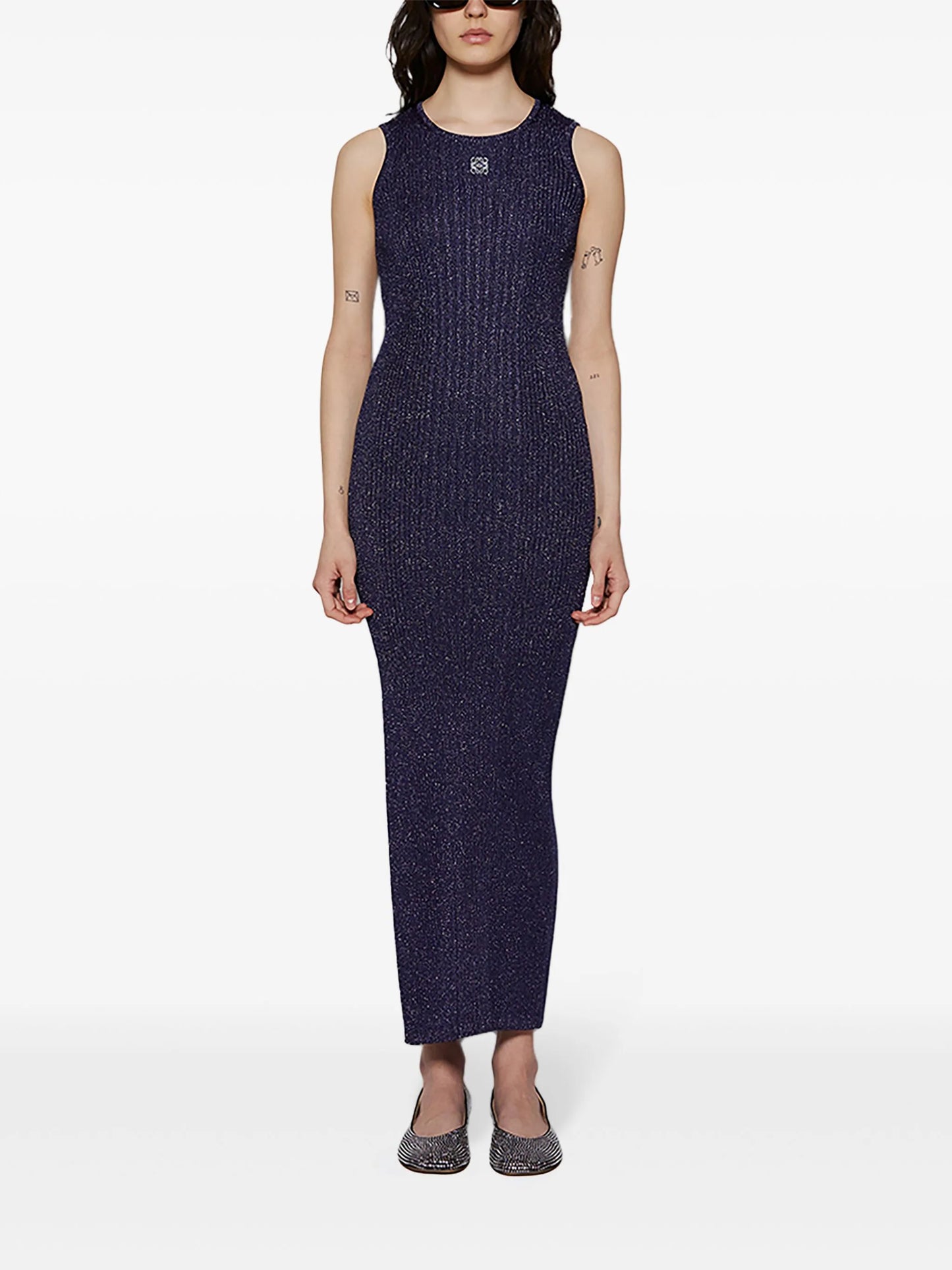 Anagram-embroidered ribbed maxi dress