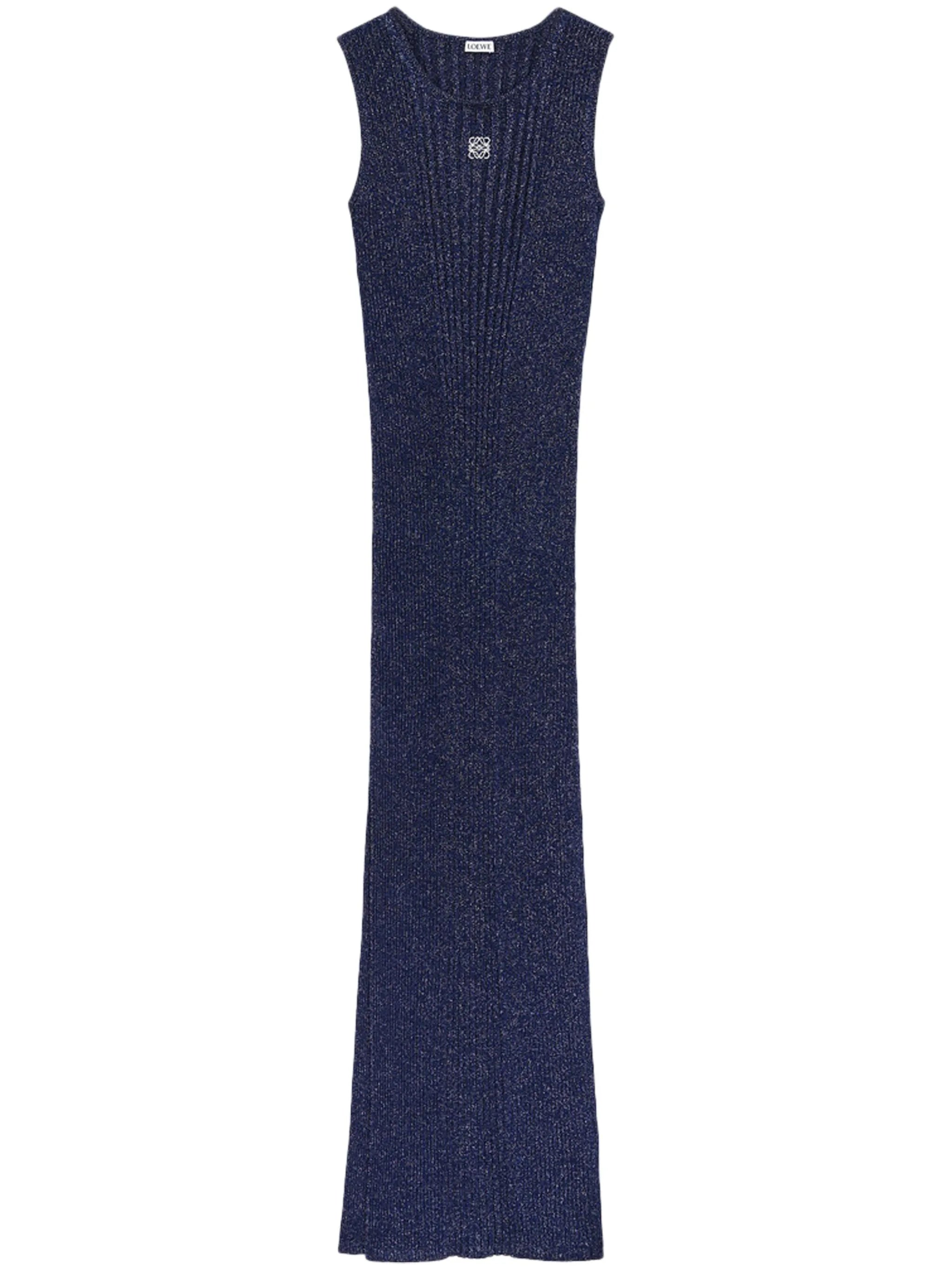 Anagram-embroidered ribbed maxi dress