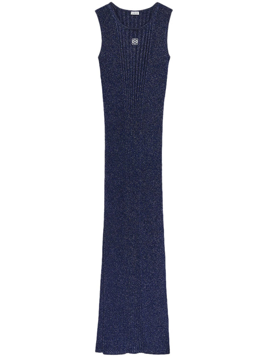 Anagram-embroidered ribbed maxi dress