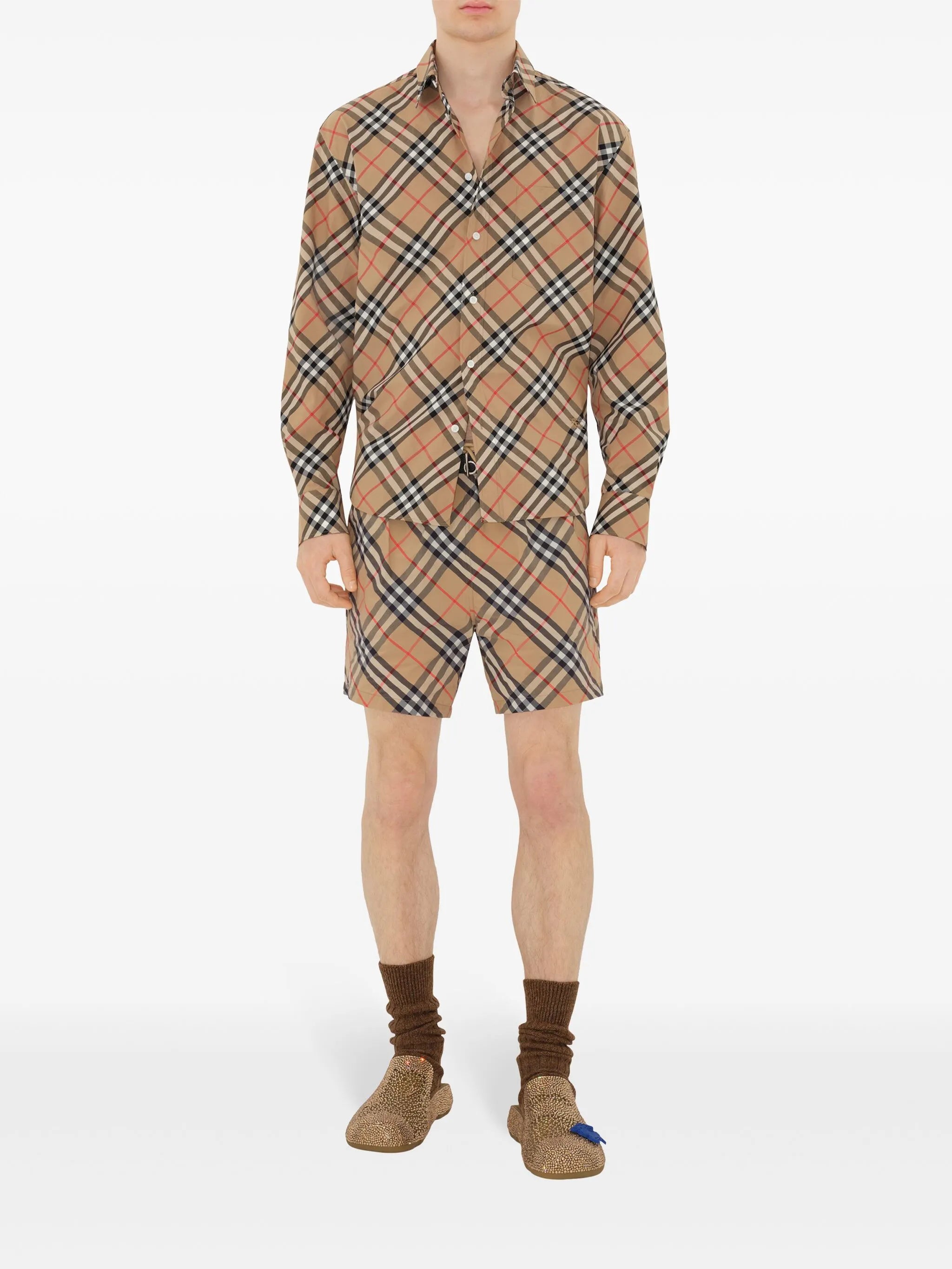 check-pattern swim shorts