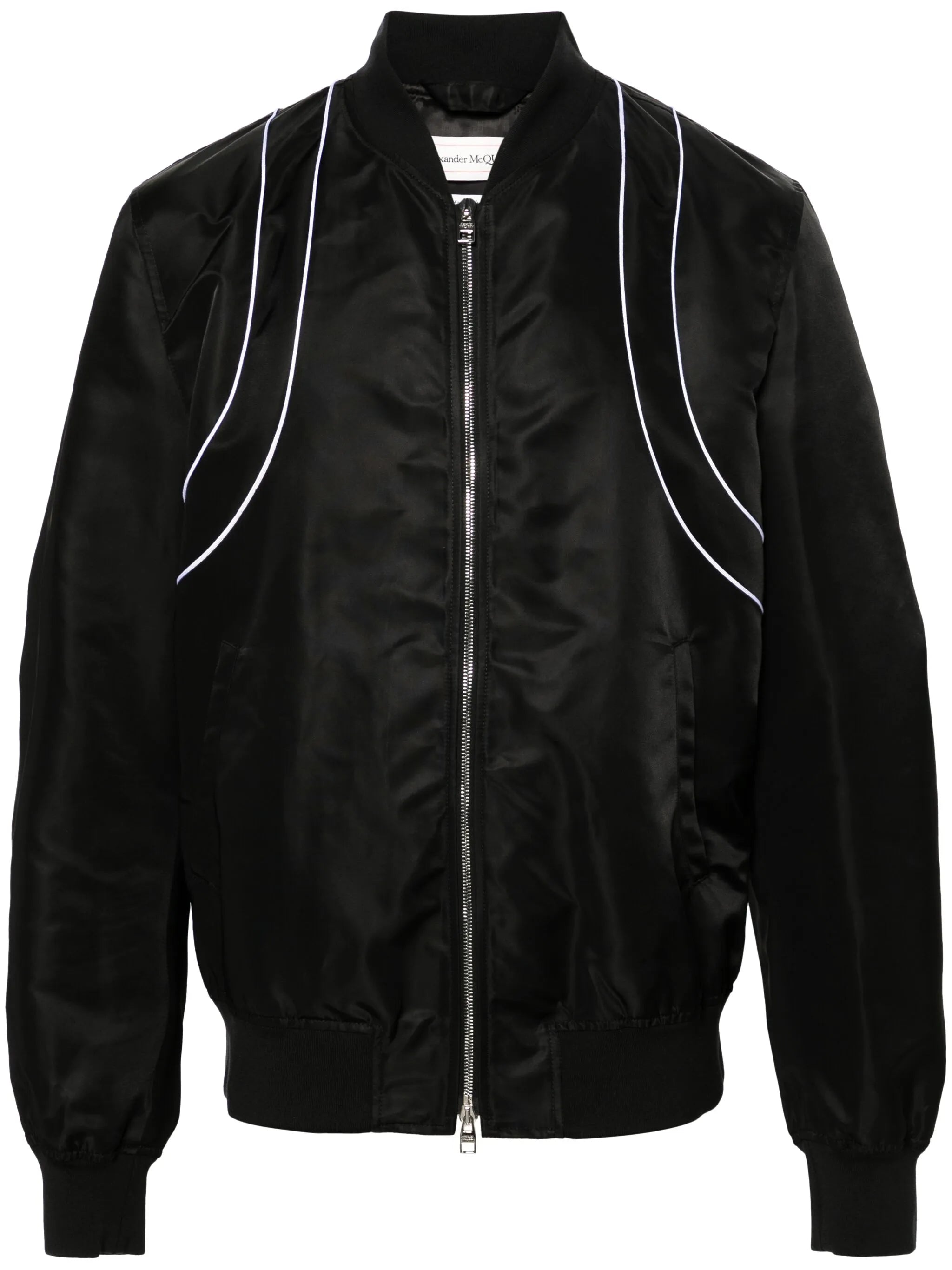 piped-trim zip-up bomber jacket