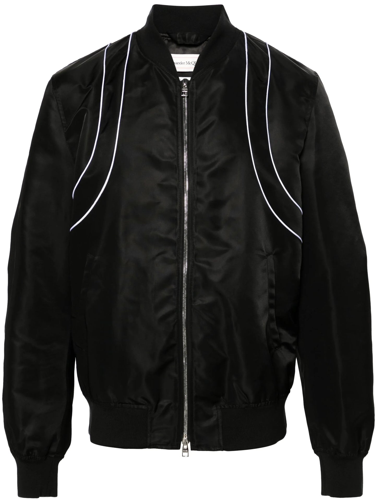 piped-trim zip-up bomber jacket