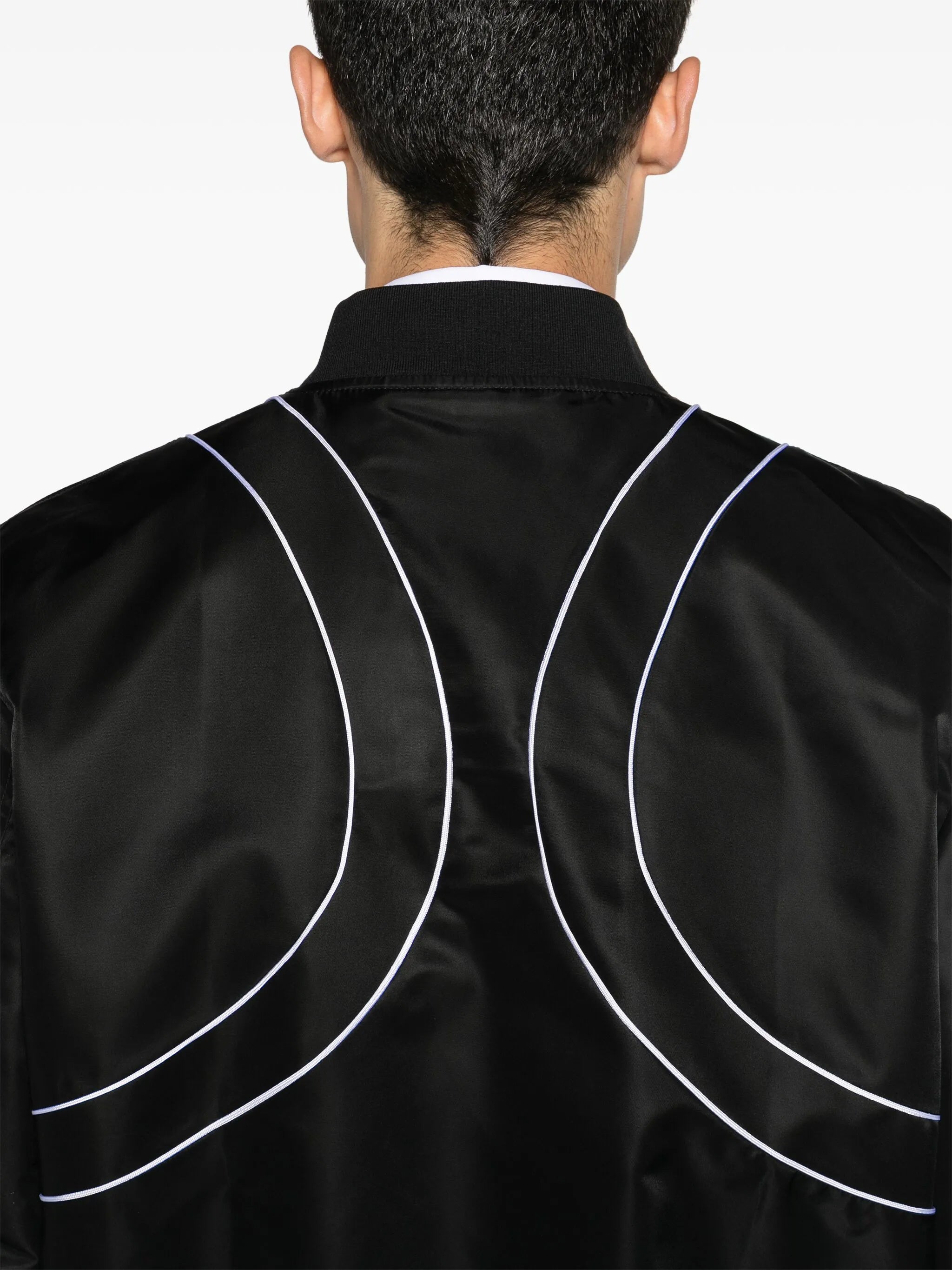 piped-trim zip-up bomber jacket