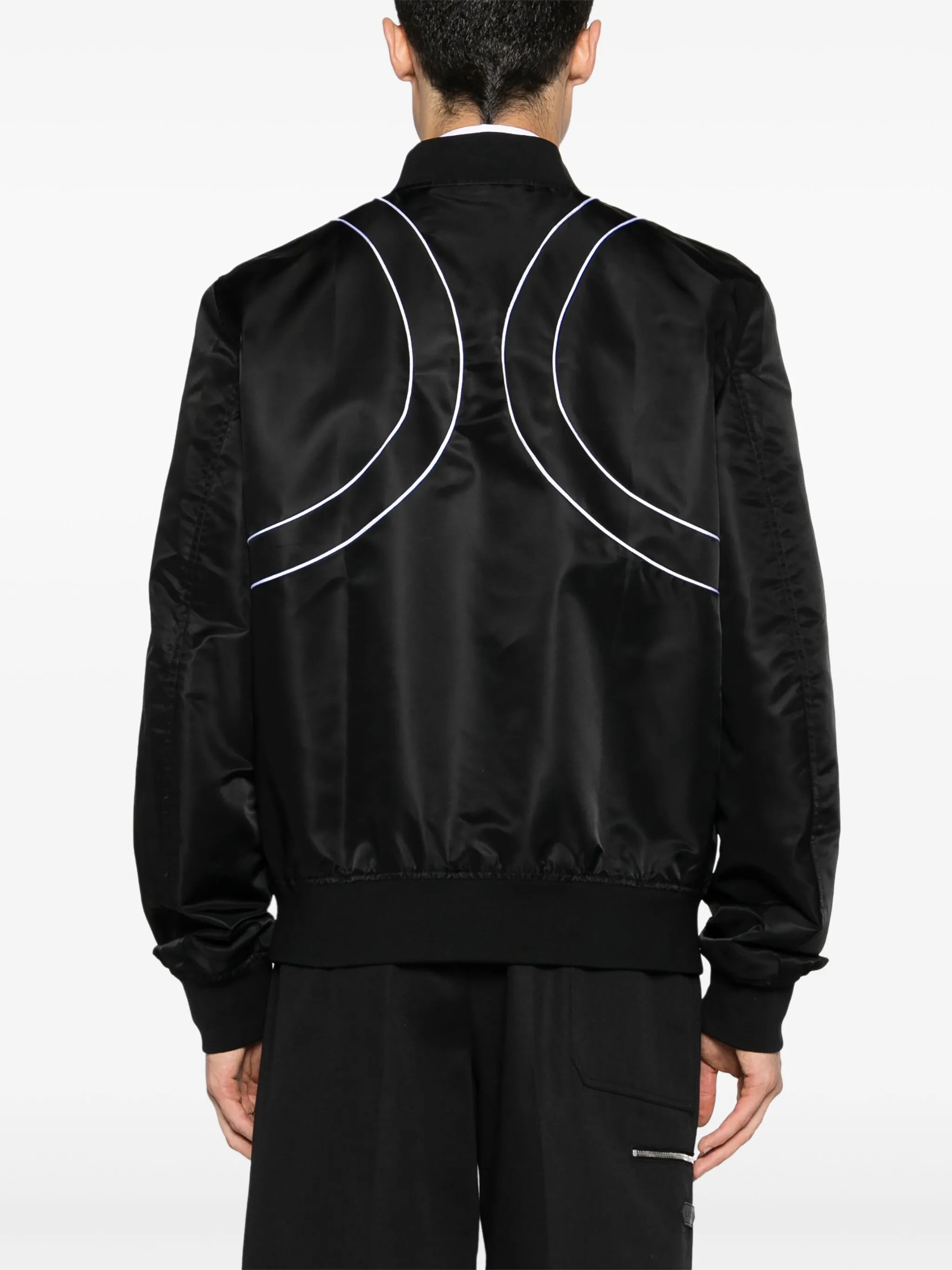 piped-trim zip-up bomber jacket
