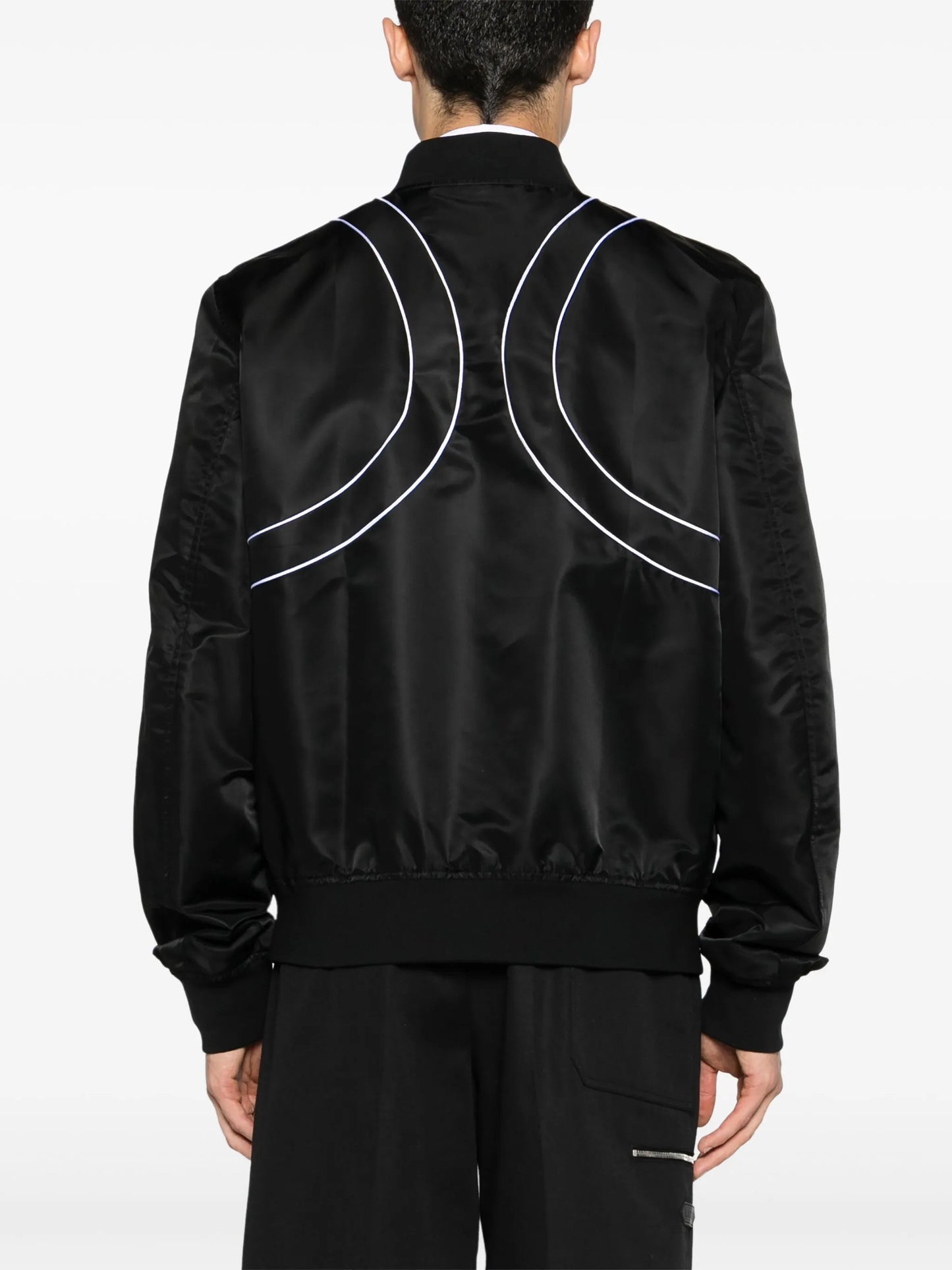 piped-trim zip-up bomber jacket