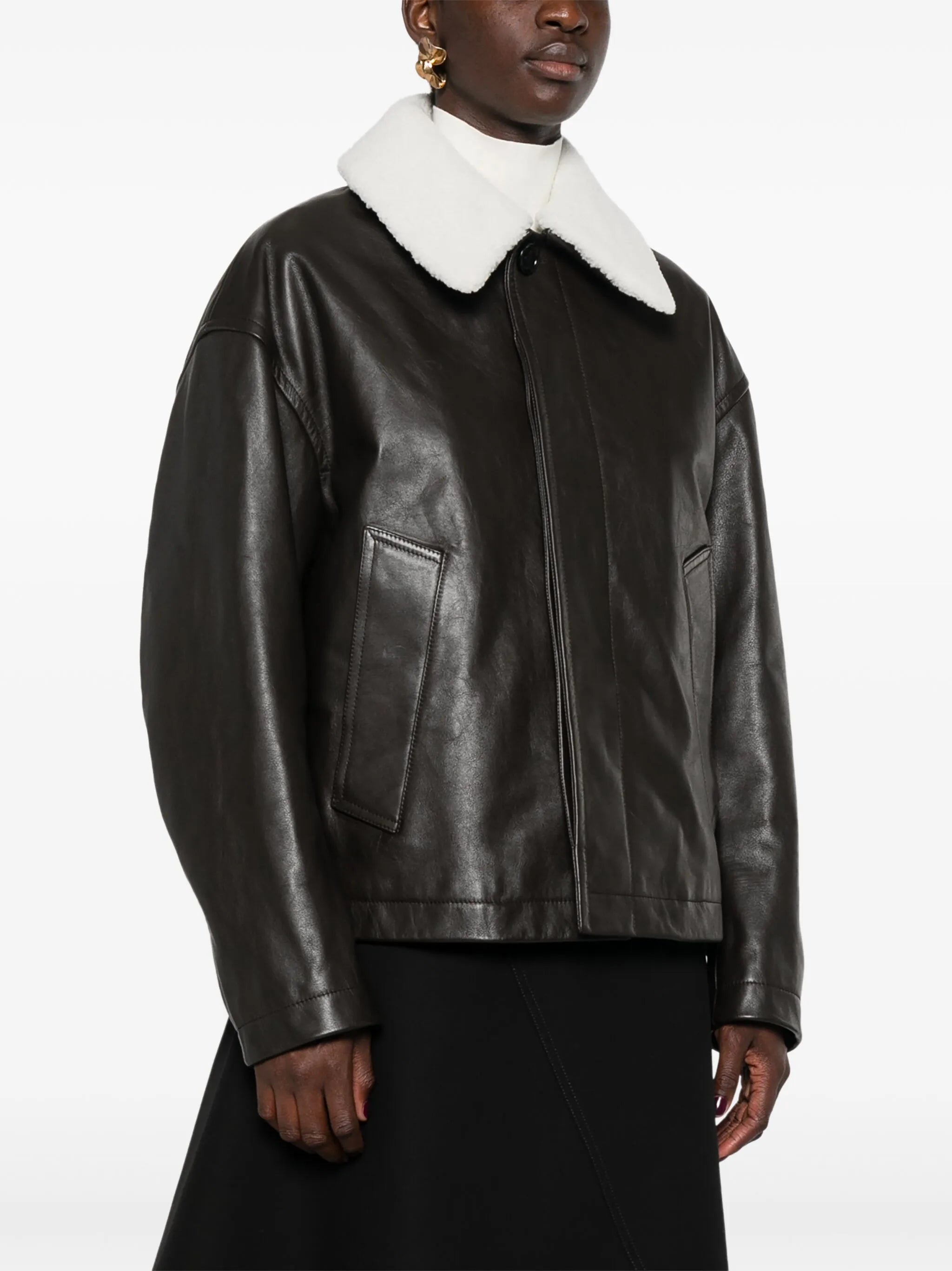 shearling-collar leather jacket