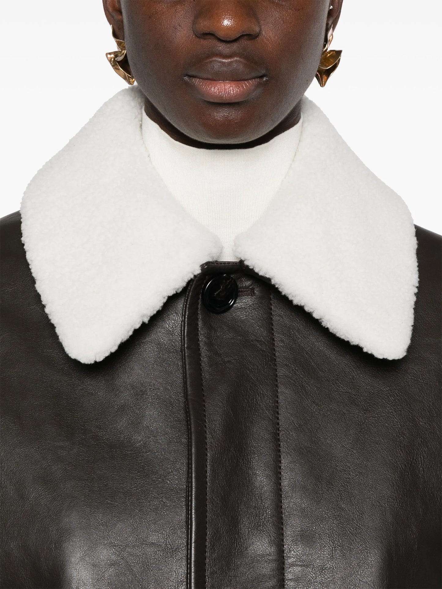 shearling-collar leather jacket