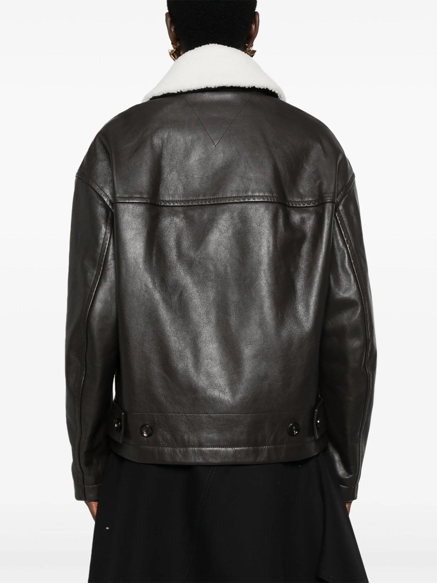 shearling-collar leather jacket
