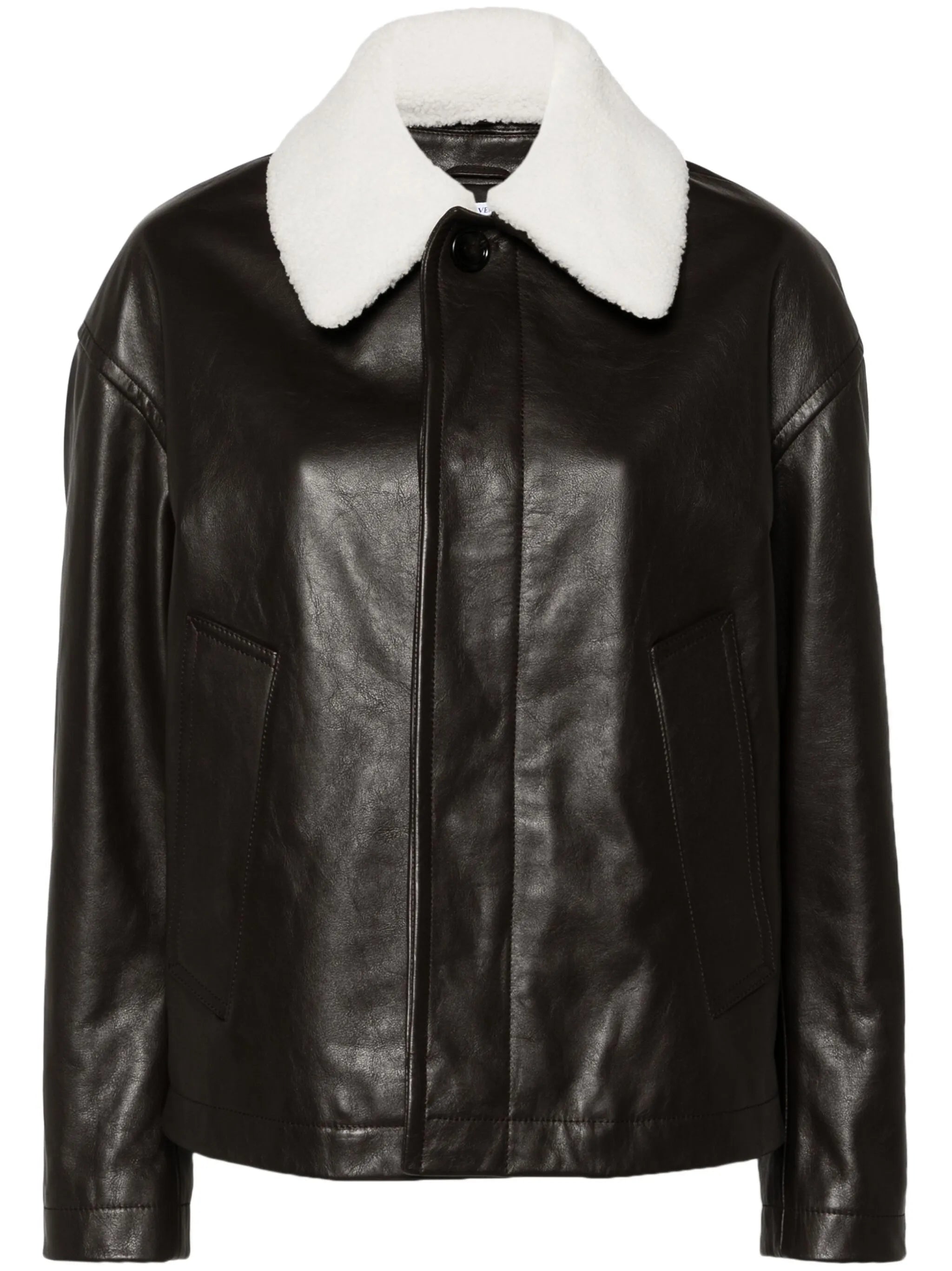 shearling-collar leather jacket