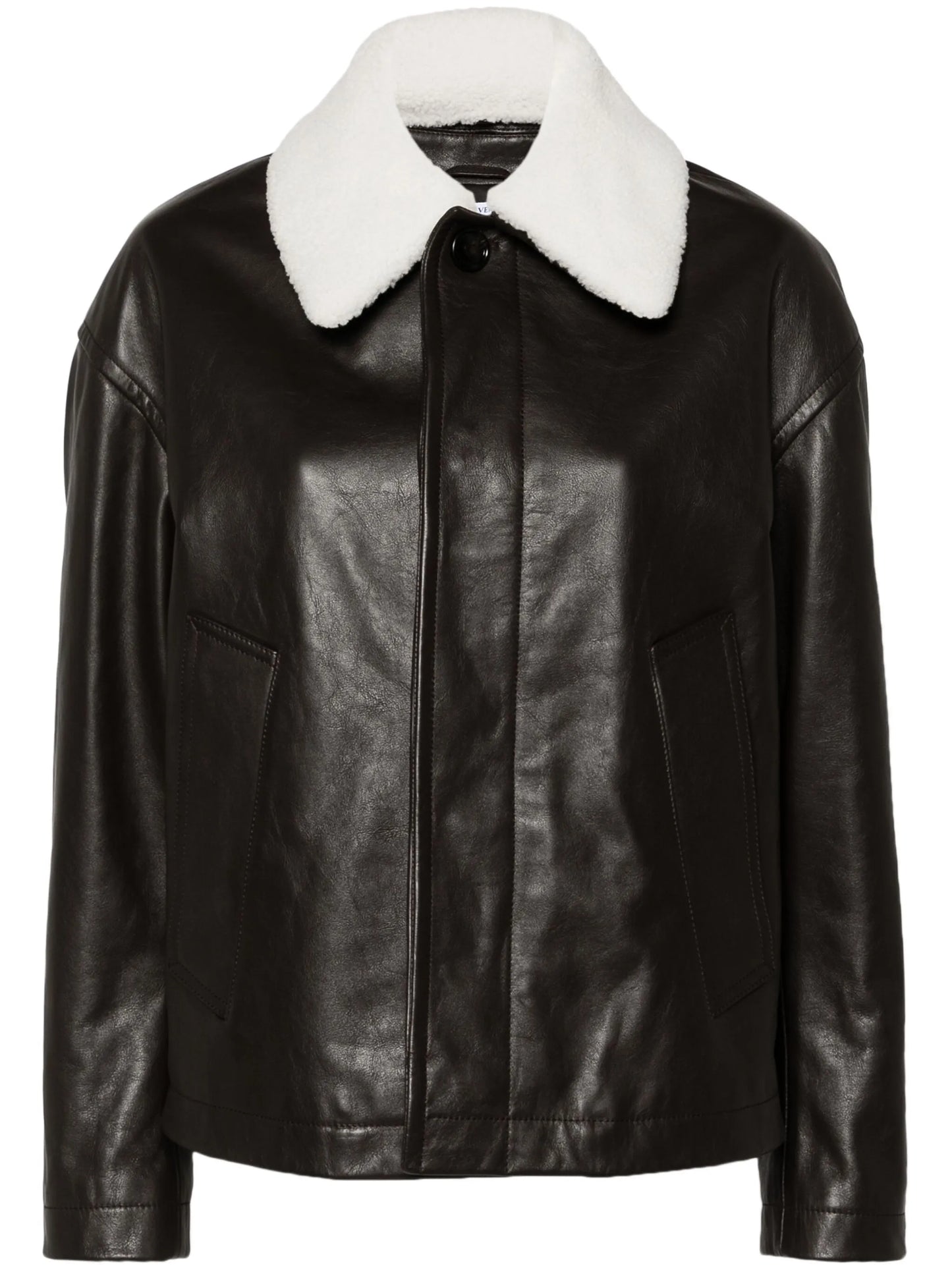 shearling-collar leather jacket