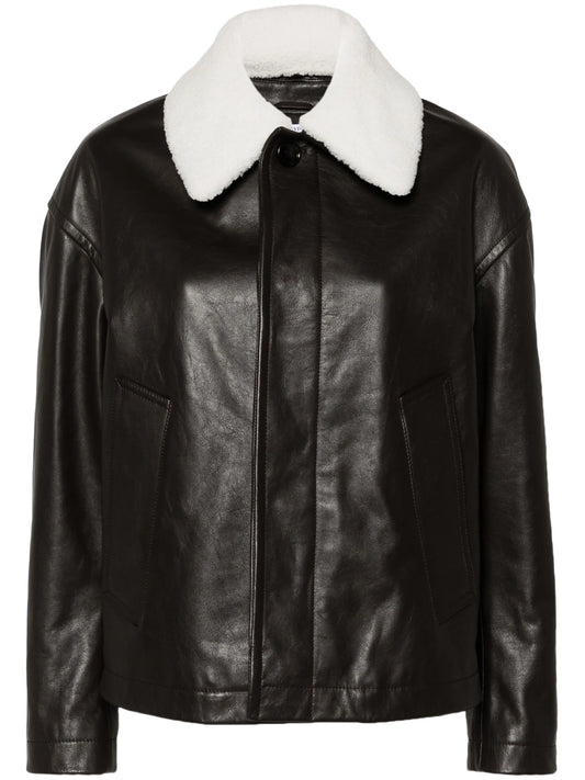 shearling-collar leather jacket