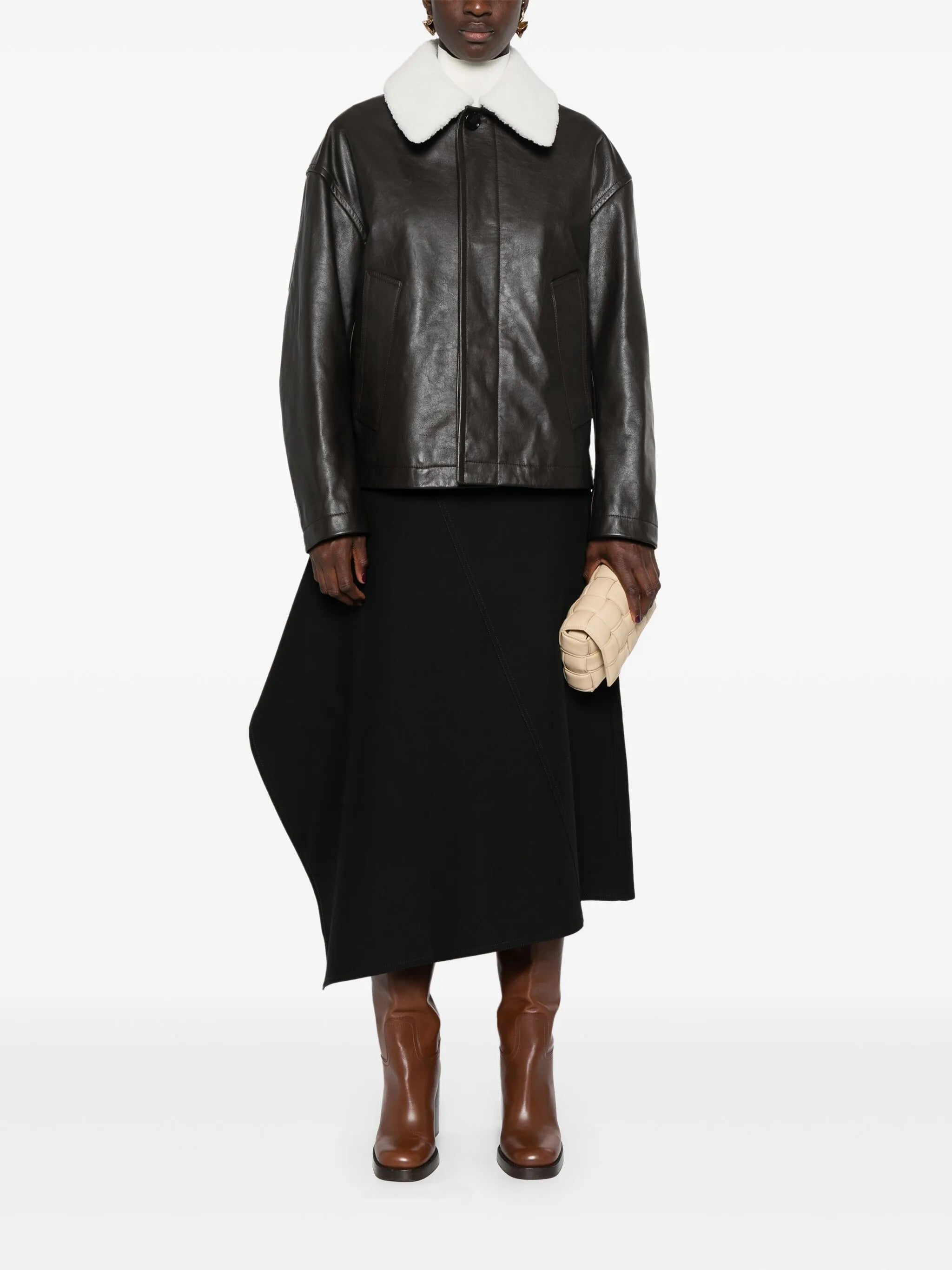 shearling-collar leather jacket