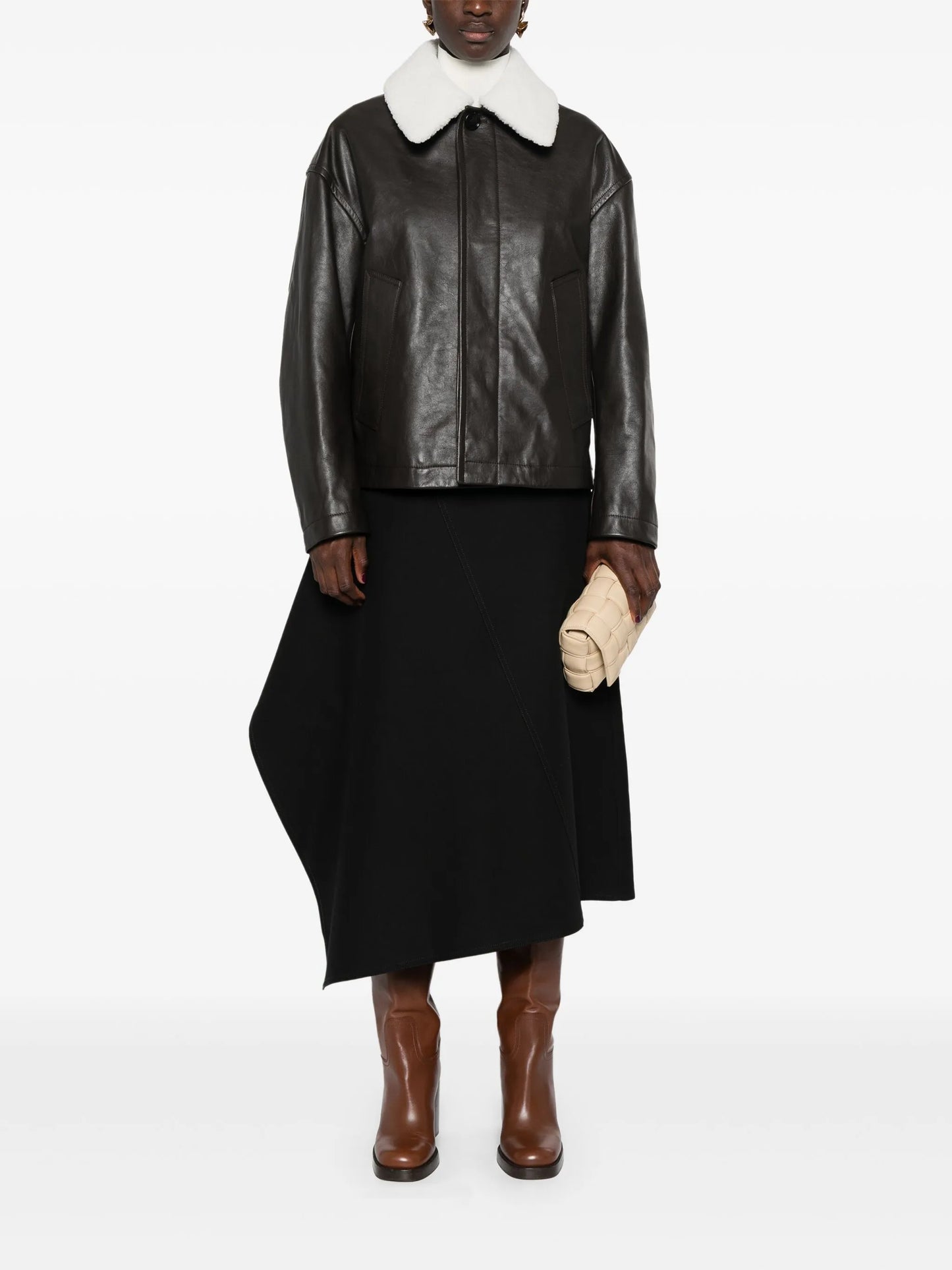 shearling-collar leather jacket