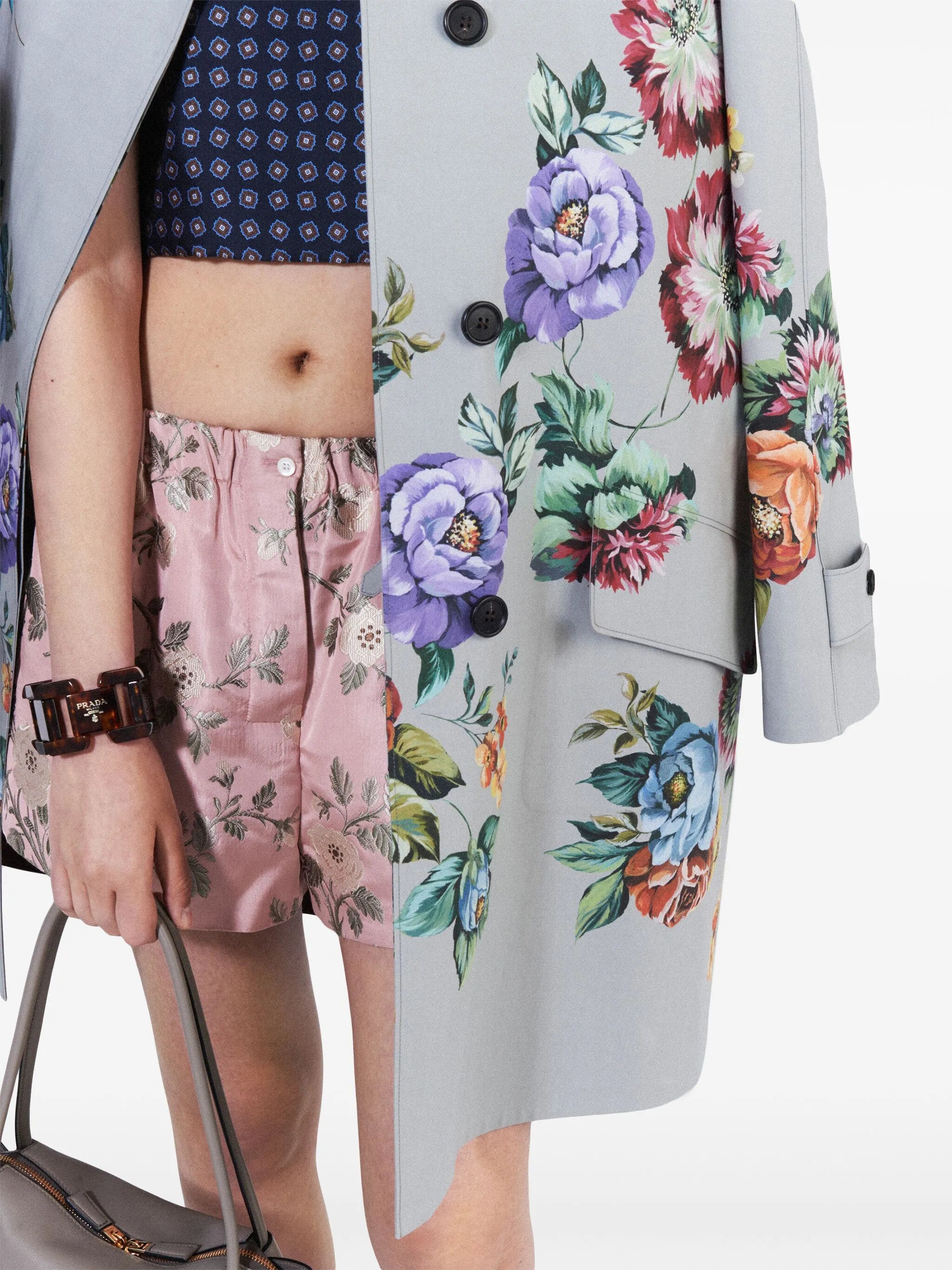 floral-print single-breasted coat
