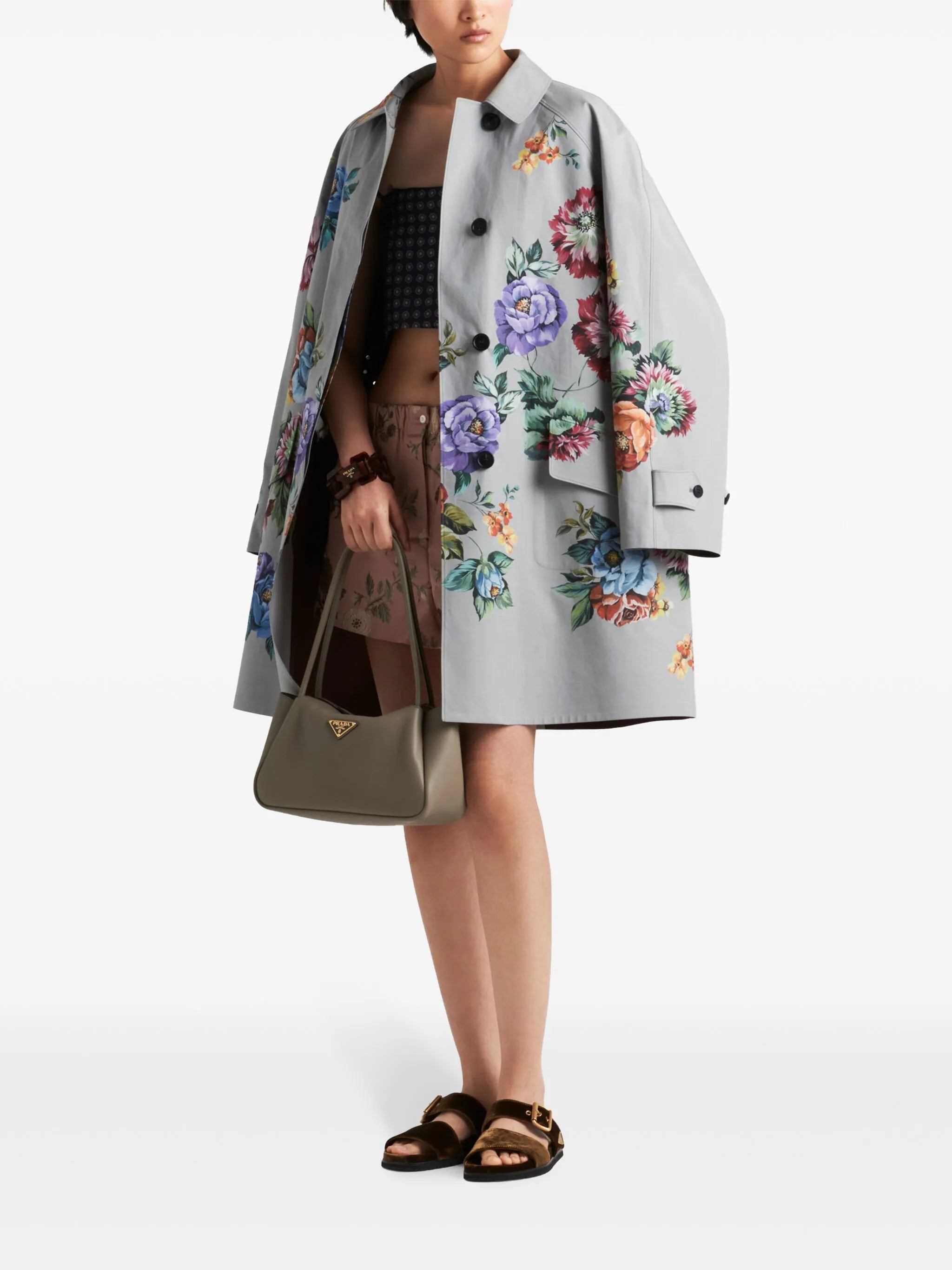 floral-print single-breasted coat