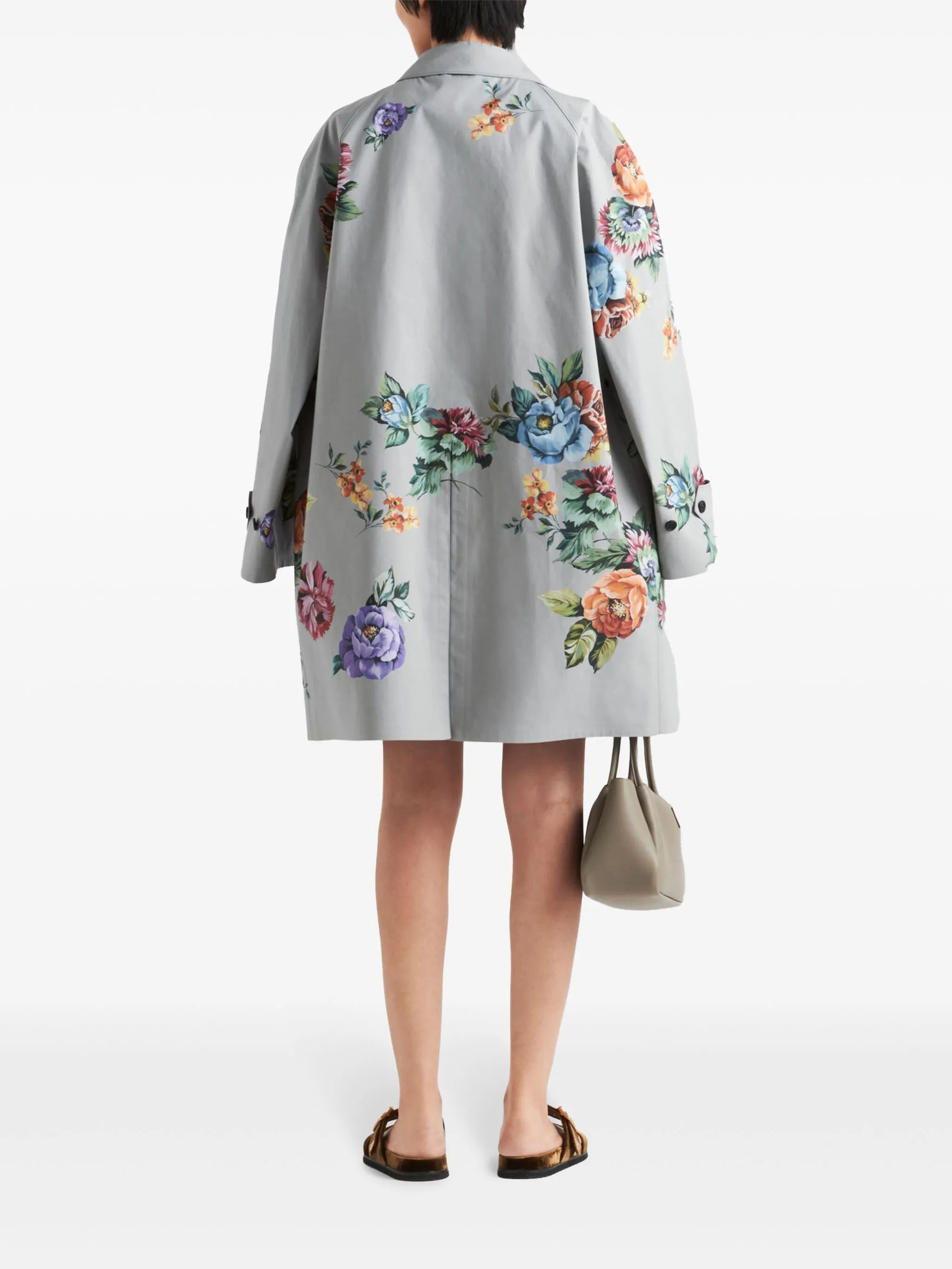 floral-print single-breasted coat