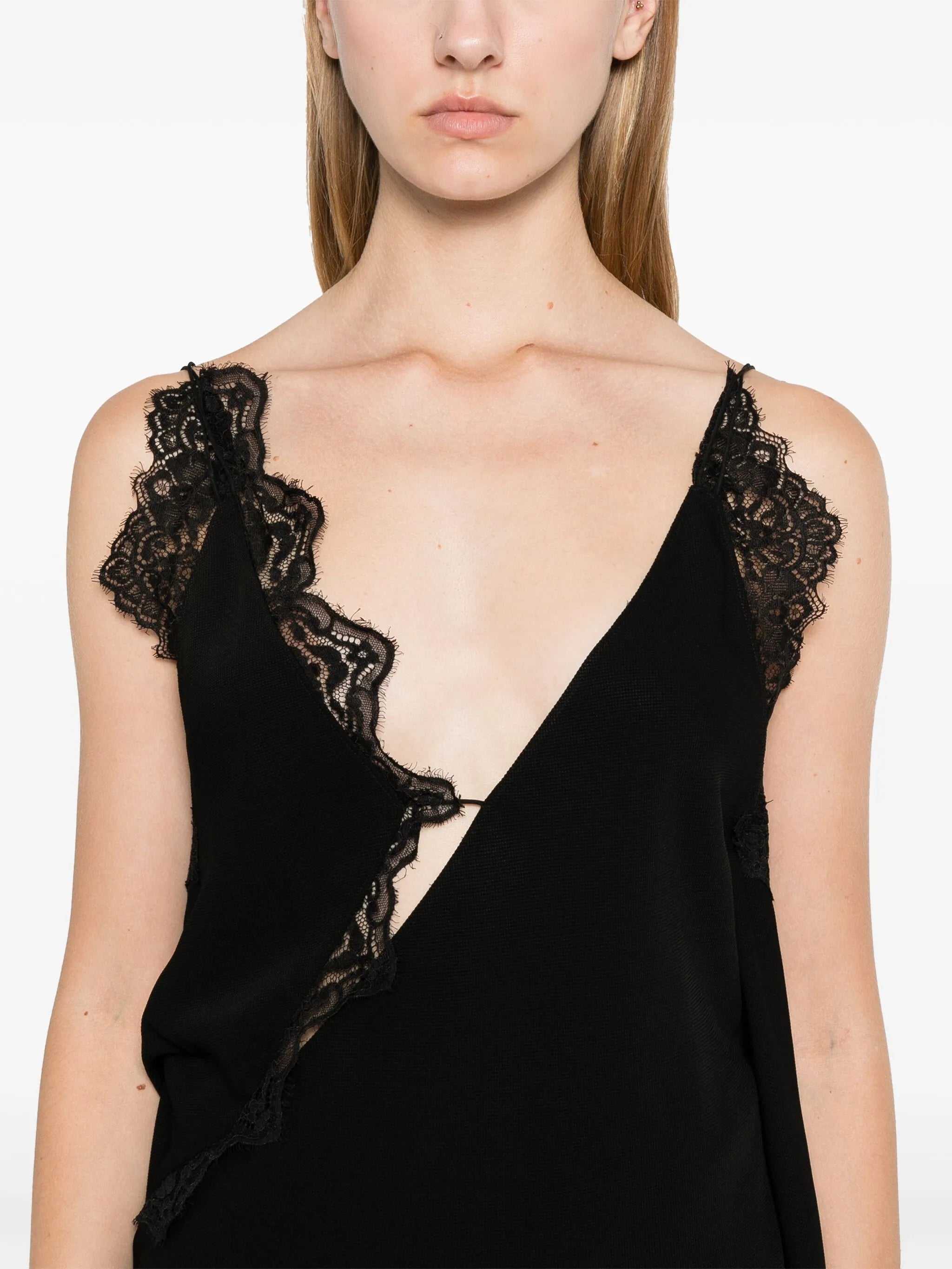 lace-trim piqué top