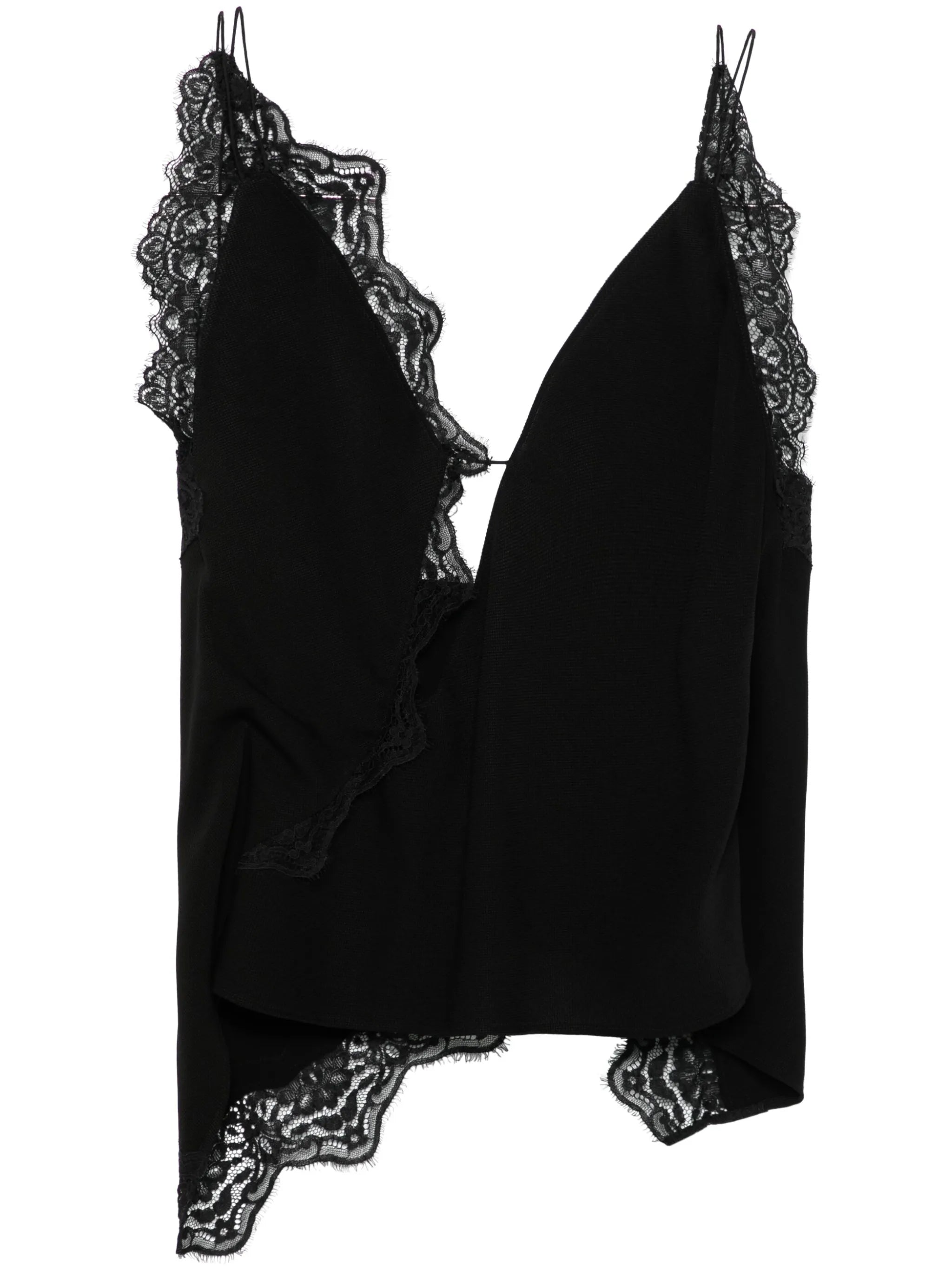 lace-trim piqué top