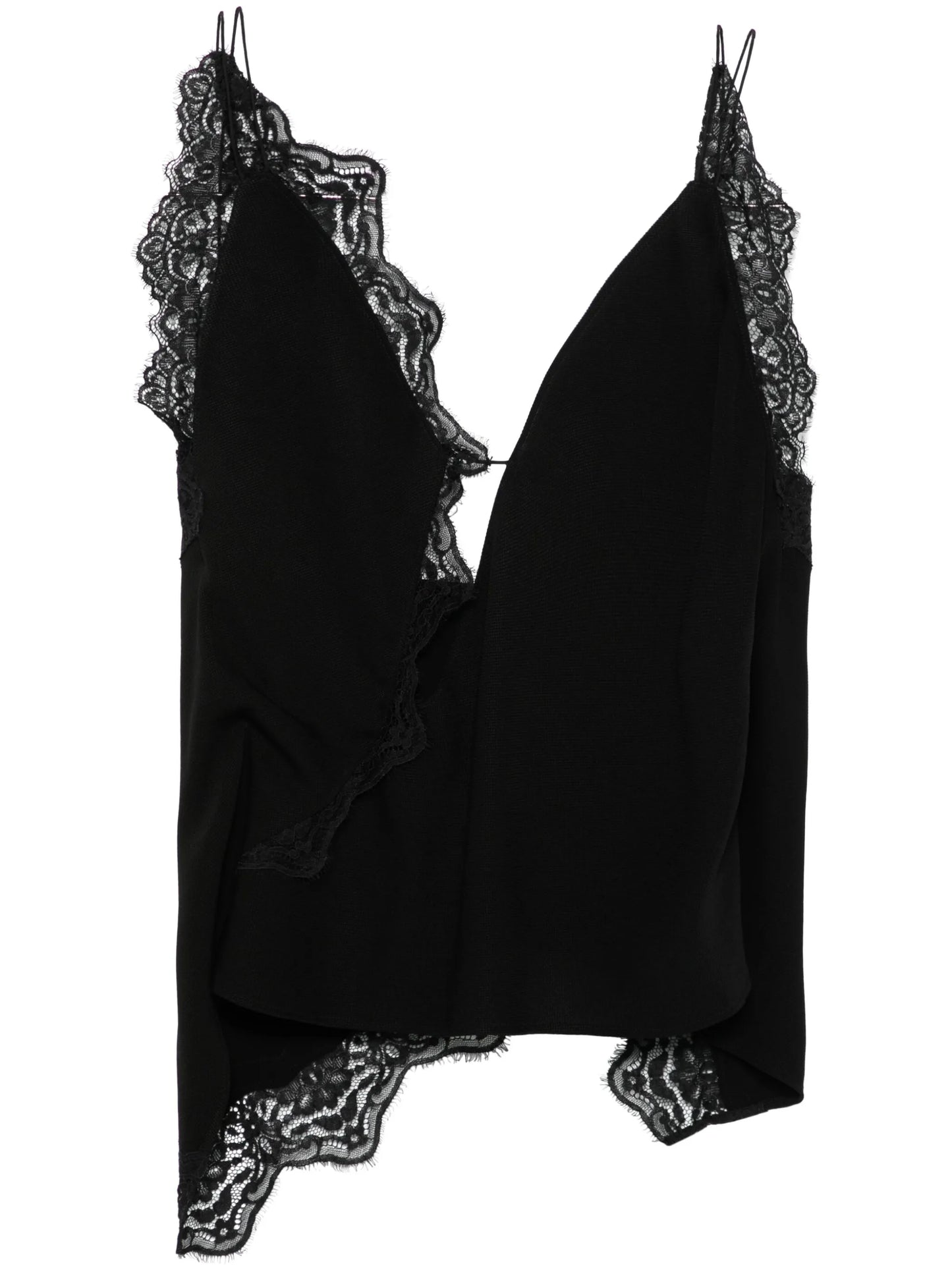 lace-trim piqué top