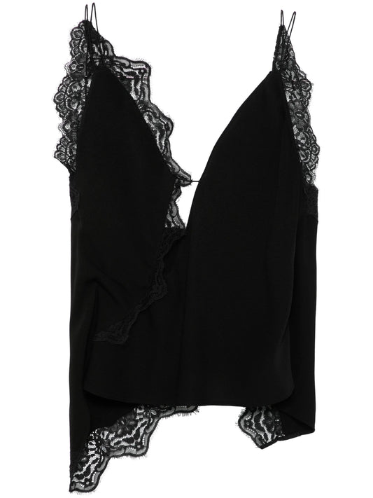 lace-trim piqué top