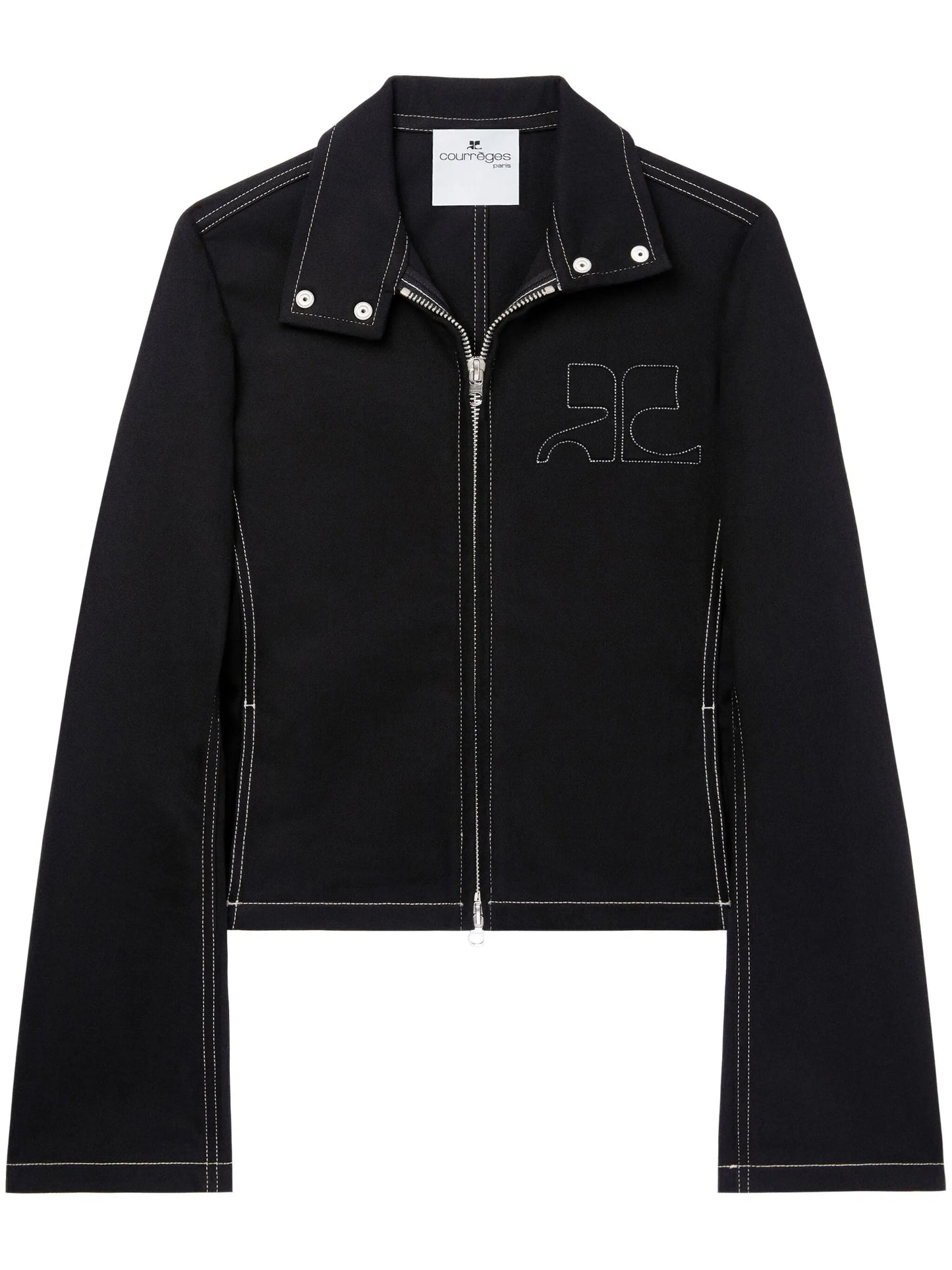 topstitched denim biker jacket