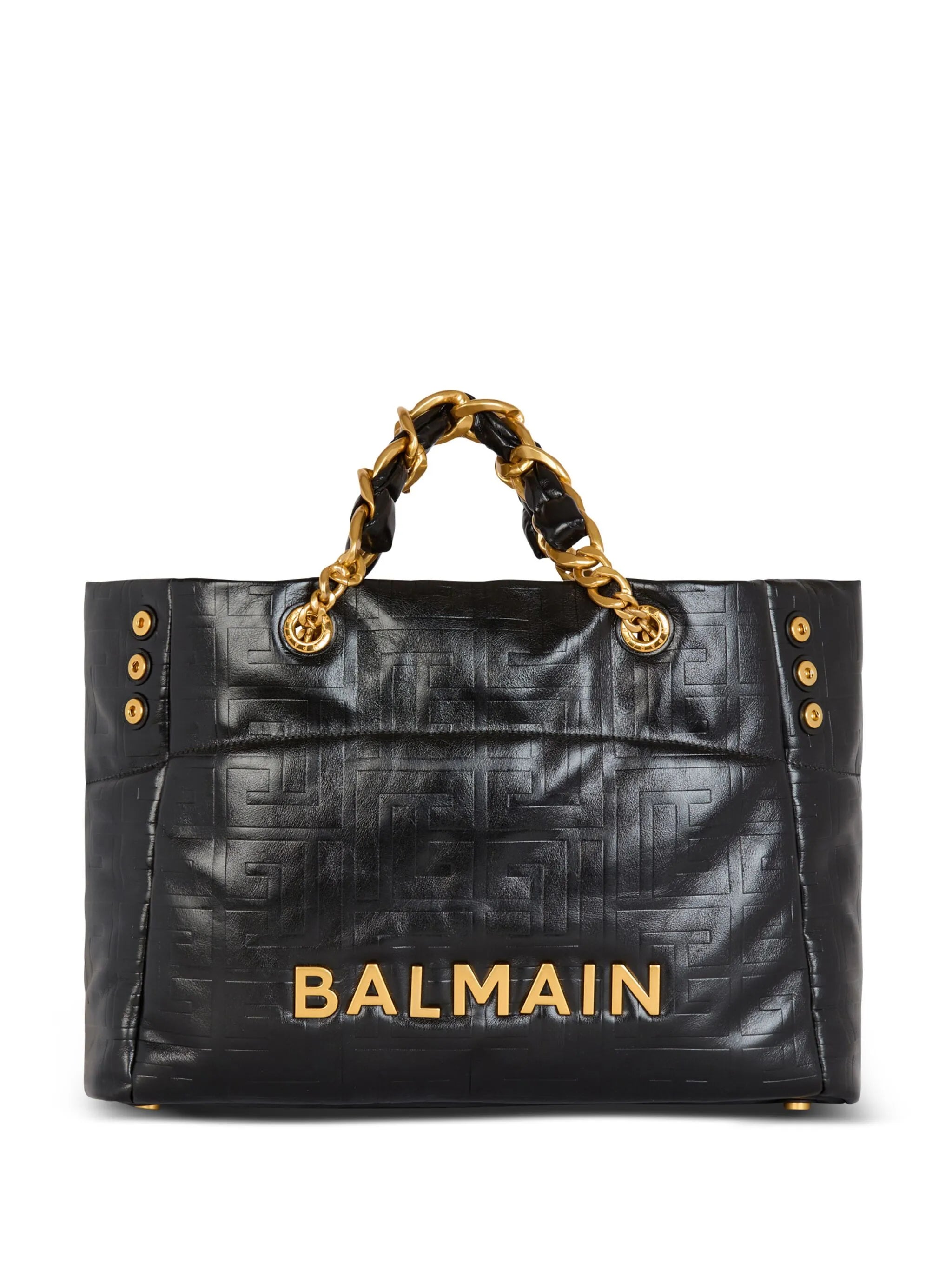 monogram-embossed chain-link tote bag